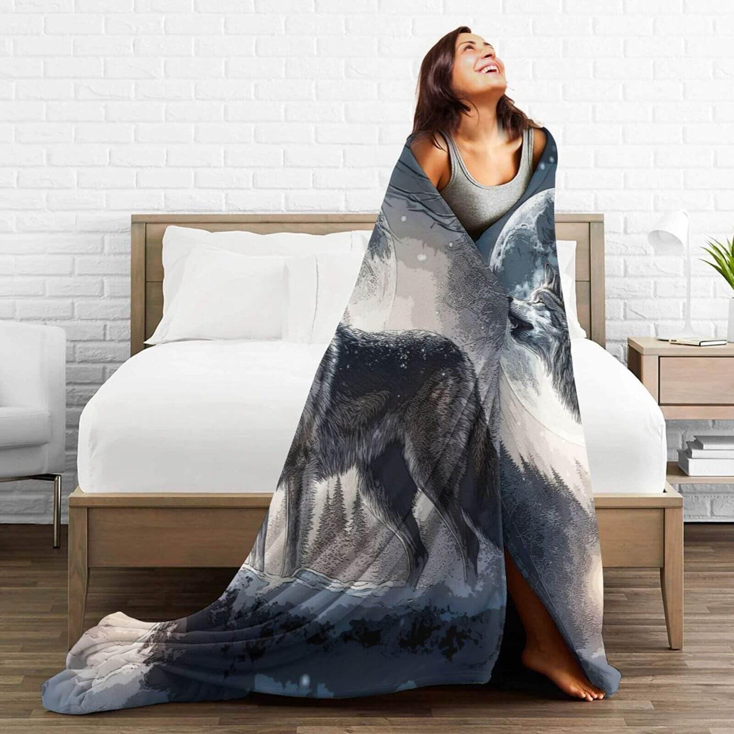 Homieblanket Custom Howling Wolf Blanket with Name for Boys Girls, Personalized Cool Wolf Themed Design Printed Throw Blankets for Kids Lap, Chair Sofa, Giftable Blanket, 40"x 50"