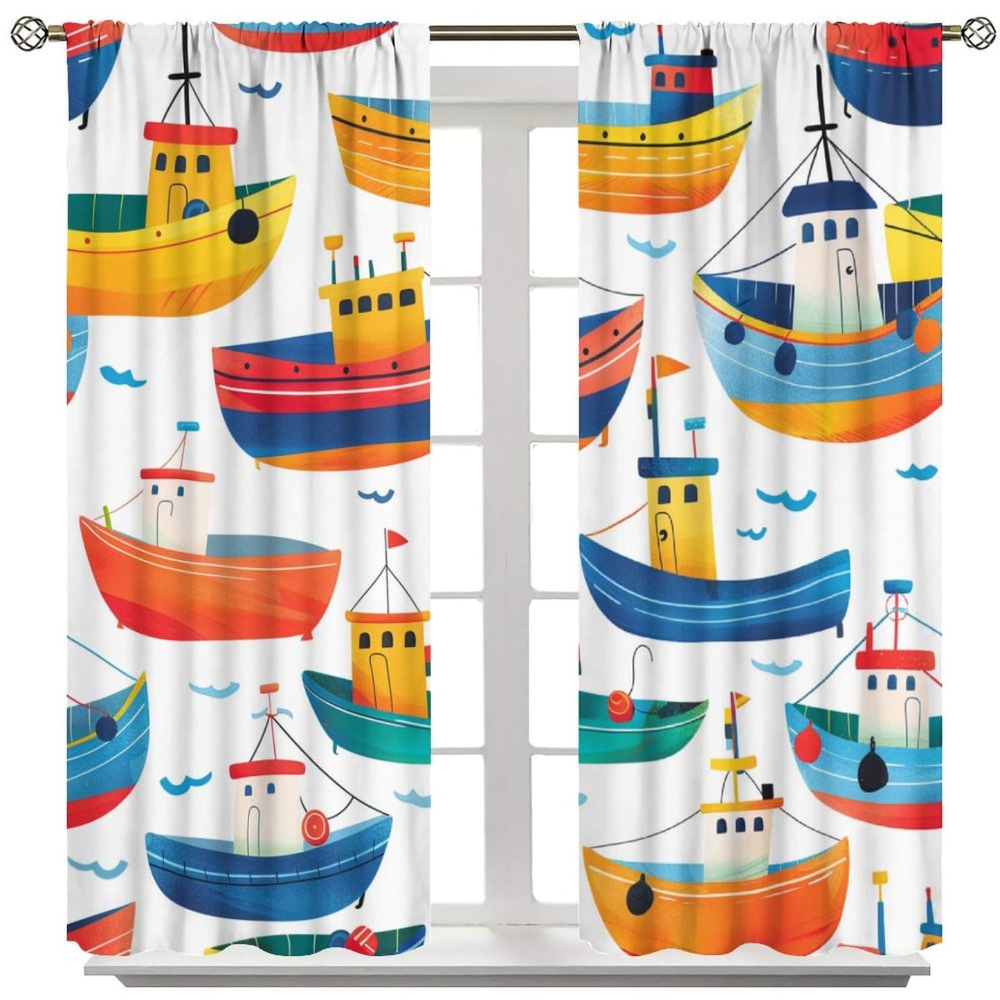 TOWINSFB Cartoon Nautical Boat Blackout Curtains for Living Room Bedroom, Funny Colorful Ocean Ship Window Curtains Rod Pocket Thermal Insulated Window Drapes, 2 Panels, Each 21W x 45L