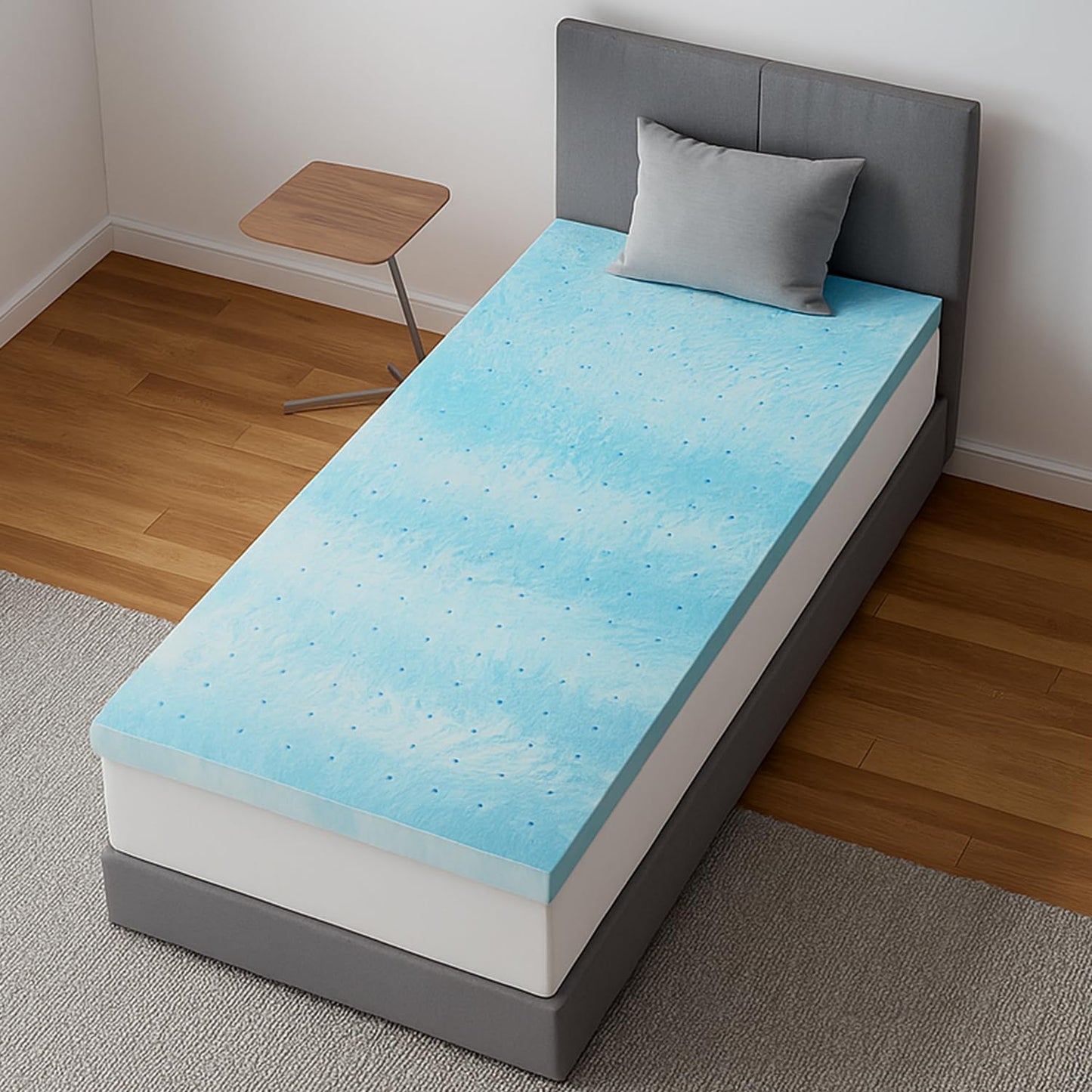 Novilla Twin Memory Foam Mattress Topper 2 Inch, Cooling Gel Infused, Ventilated Pressure Relief Pad, Soft Comfort for Sofa, RV, Camper, Dorm Room