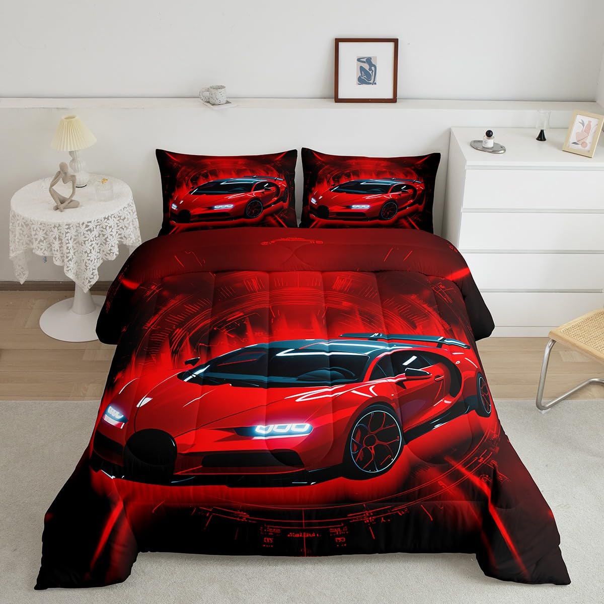 jejeloiu Race car Comforter Set Twin Size Racing Car Bedding Set for Kids Boys Girls Extreme Sports Duvet Quilt Automobile Bedroom Decor Microfiber 2 Pcs with 1 Pillow Cases