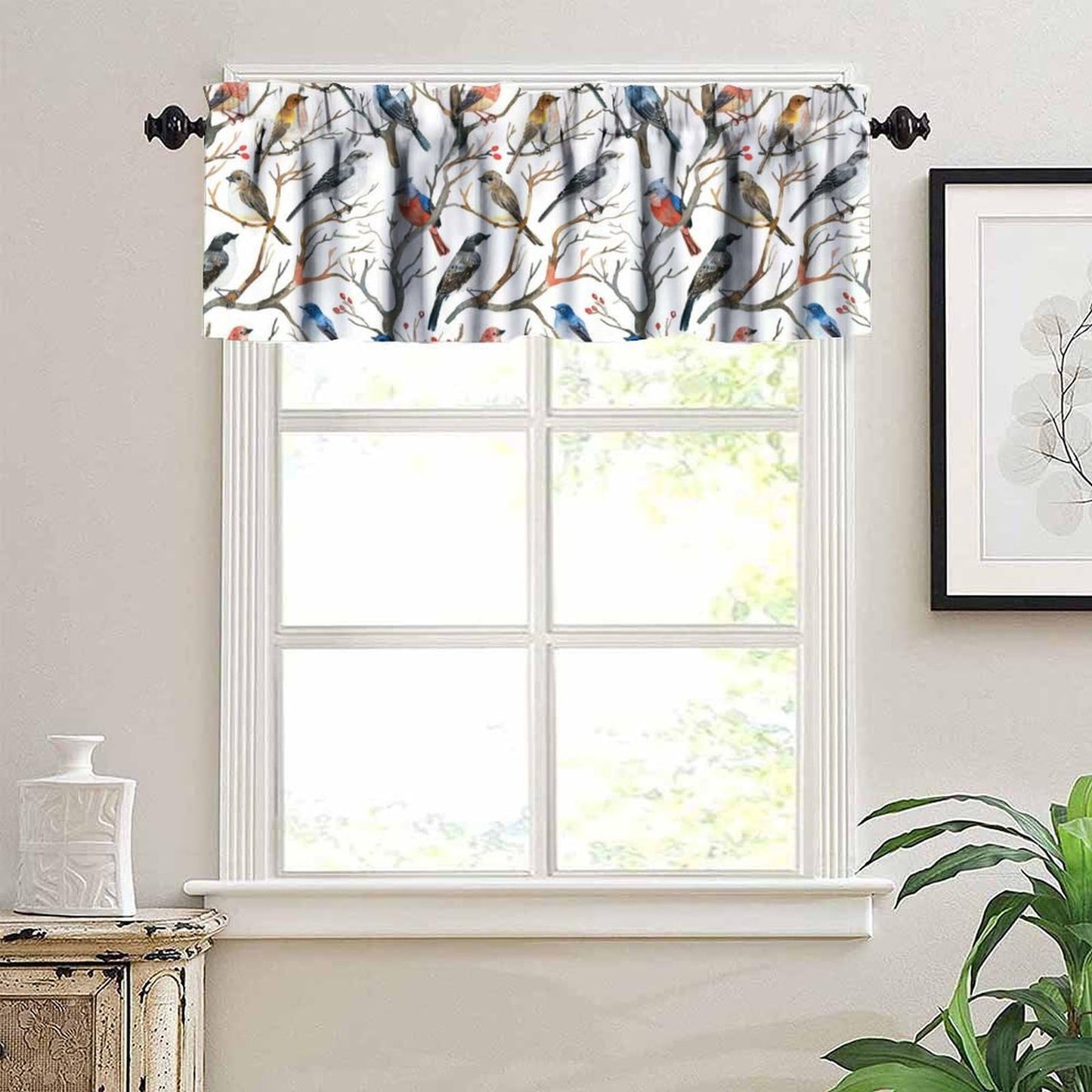 Yearn Jear Bird Flowers Kitchen Curtains Valance,Floral Nature Animal Colorful Birds Rod Pocket Curtain Valance for Kitchen, Bathroom, Living Room, Bedroom 54" X 18"