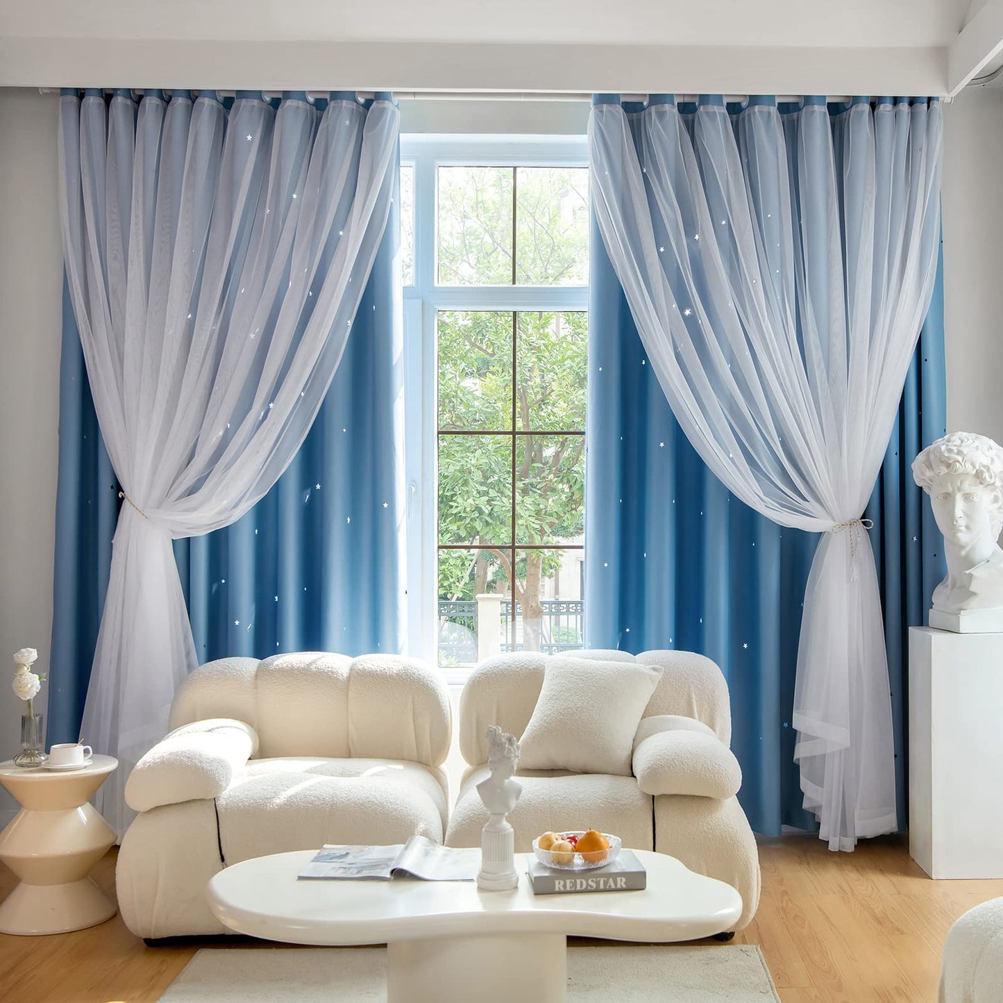 Loyala Star Blackout Curtains for Bedroom - Double Layer, Kids, Cute - 72 Inch Long, Blue, 42 x 72 Inch