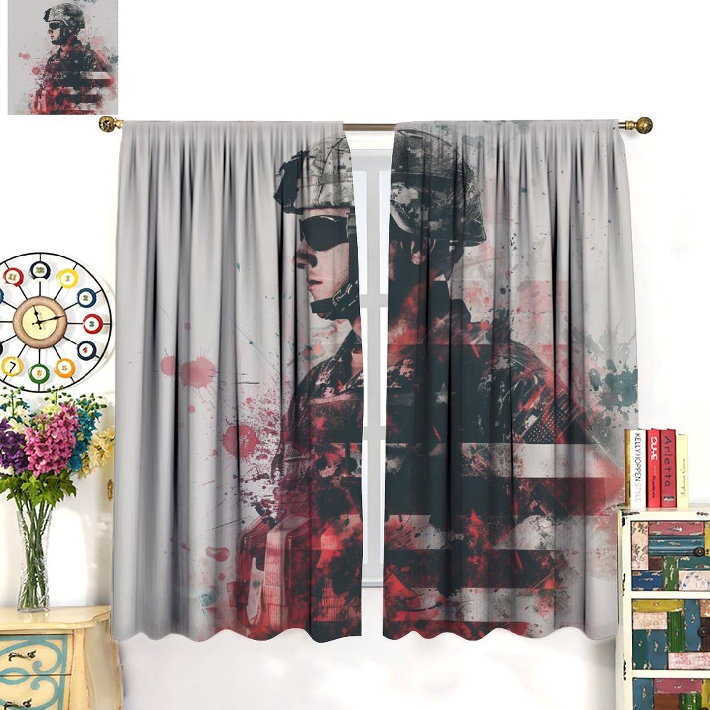 TOWINSFB Military American Soldier Blackout Curtains for Living Room Bedroom, Vintage War Theme USA Flag Window Curtains Rod Pocket Thermal Insulated Window Drapes, 2 Panels, Each 21W x 45L