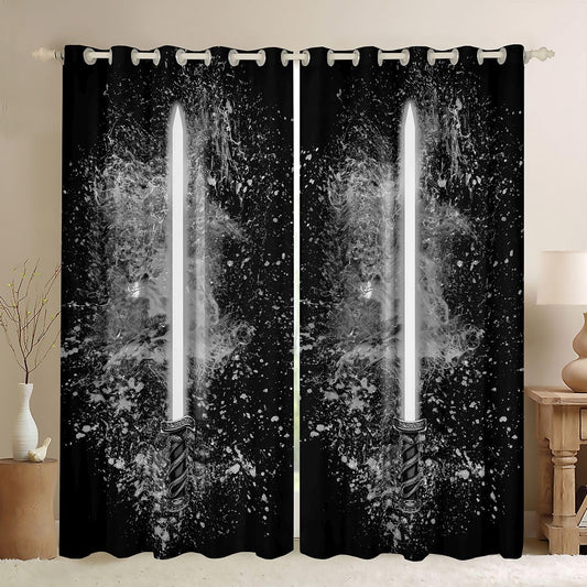 Feelyou Lightsaber Curtains 42W X 63L Inch for Kids Boys Teens Grey Black 2 Panels Window Curtains Bedroom Home Decor Tie Dye Rod Pocket Thermal Insulated Window Treatment Drapes Room Decoration