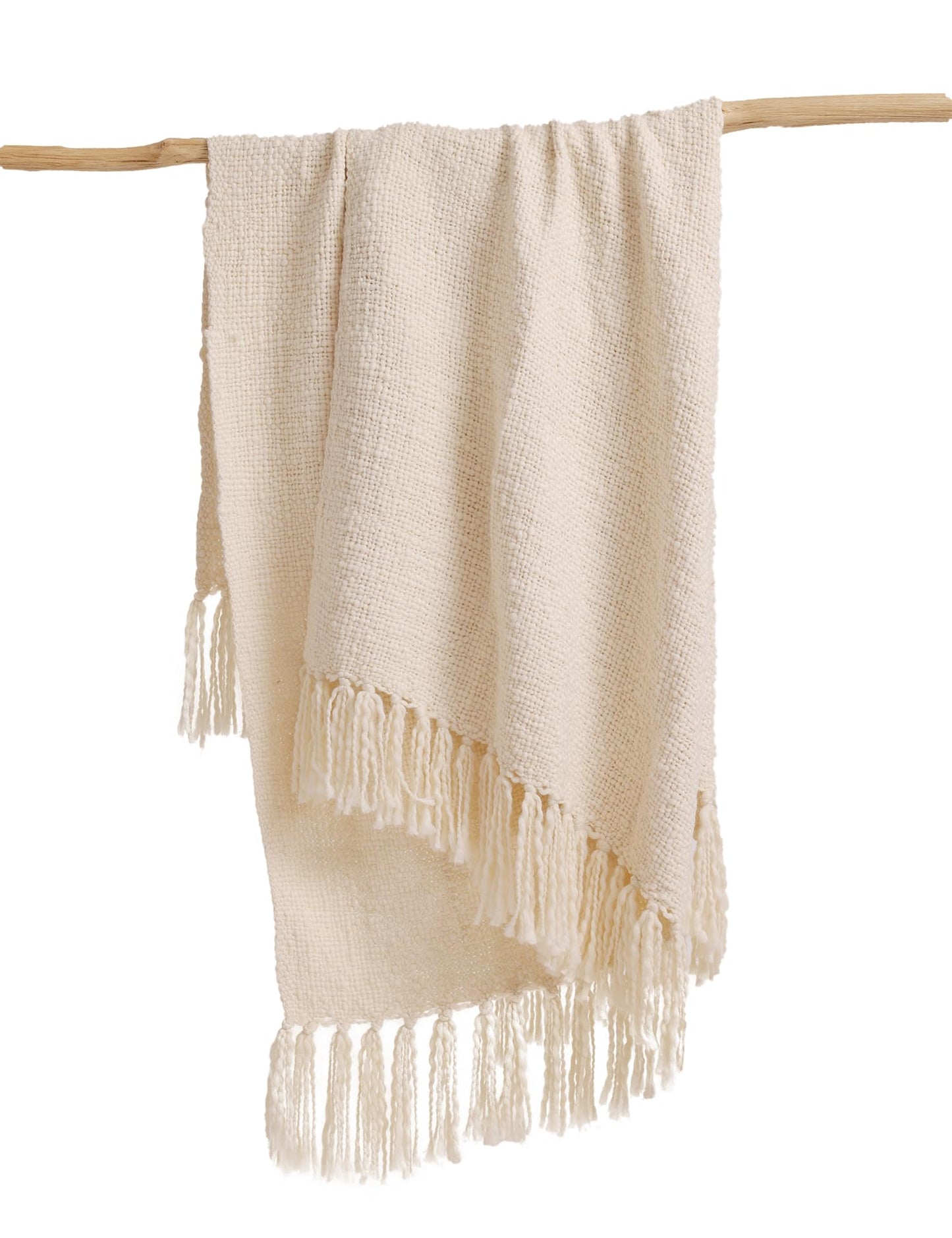 YnM Basketweave Knit Throw, Solid Neutral Vibe Textured Blanket with Tassel for Home Decor, 50 x 60 in, Cream