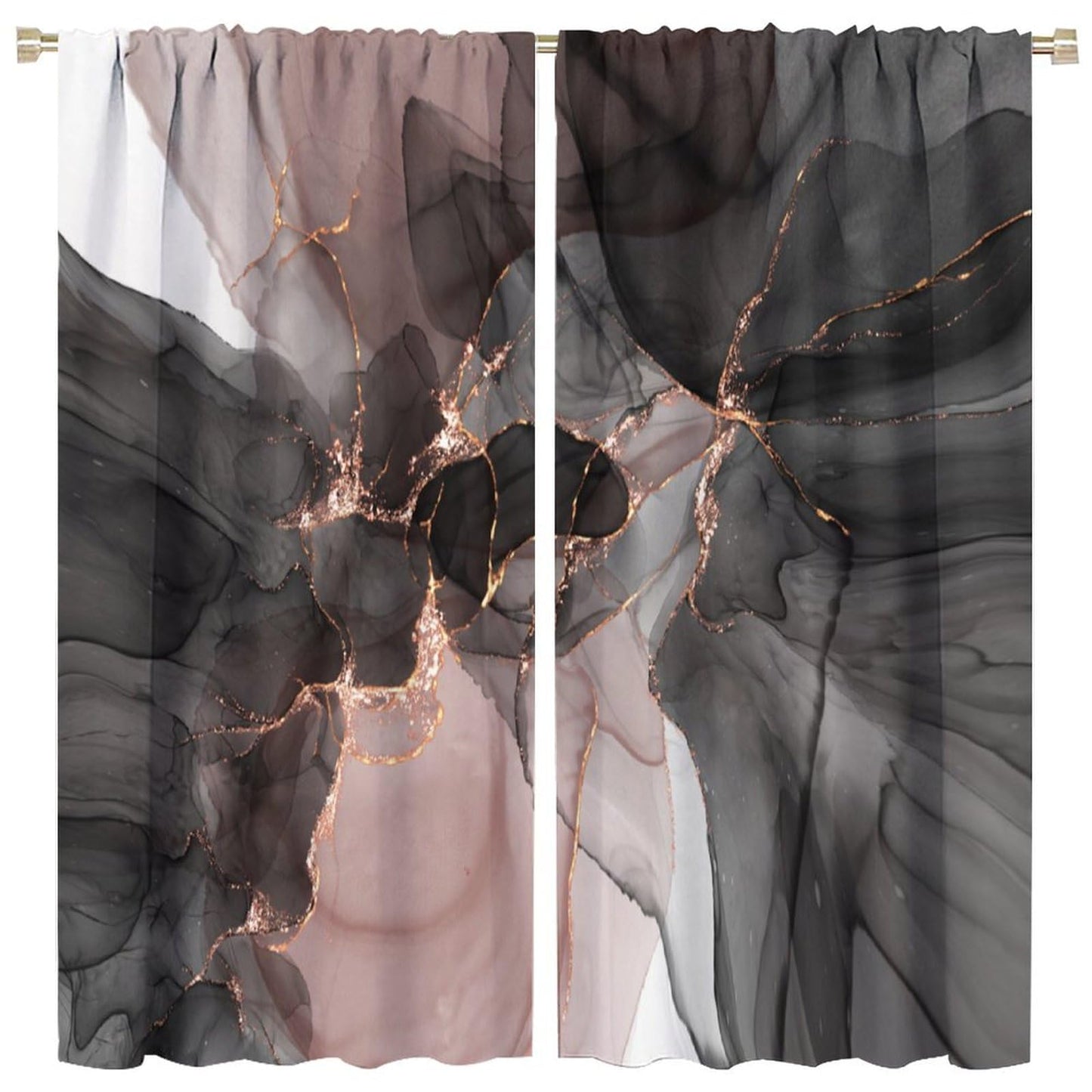 Marble Blackout Curtains Abstract Marble Modern Luxury Black Pink Gold Liquid Art Print for Girls Women Bedroom Living Room Decor Rod Pocket Window Drape 42x45in