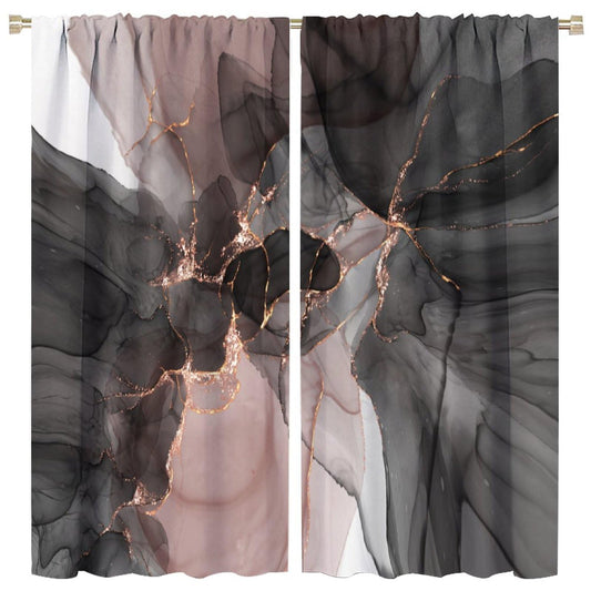 Marble Blackout Curtains Abstract Marble Modern Luxury Black Pink Gold Liquid Art Print for Girls Women Bedroom Living Room Decor Rod Pocket Window Drape 42x45in