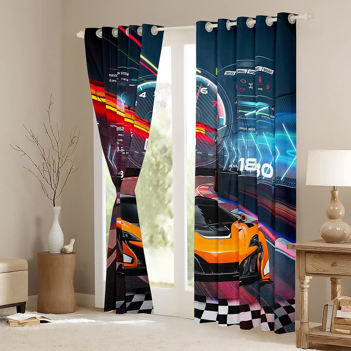 Feelyou Race Car Window Curtains Bedroom Living Room Boys Extreme Sports Curtains Kids Room Decor Boys Cool Car Window Drapes Sports Kids Bedroom Decor Treatments 38W X 45L，2 Panels