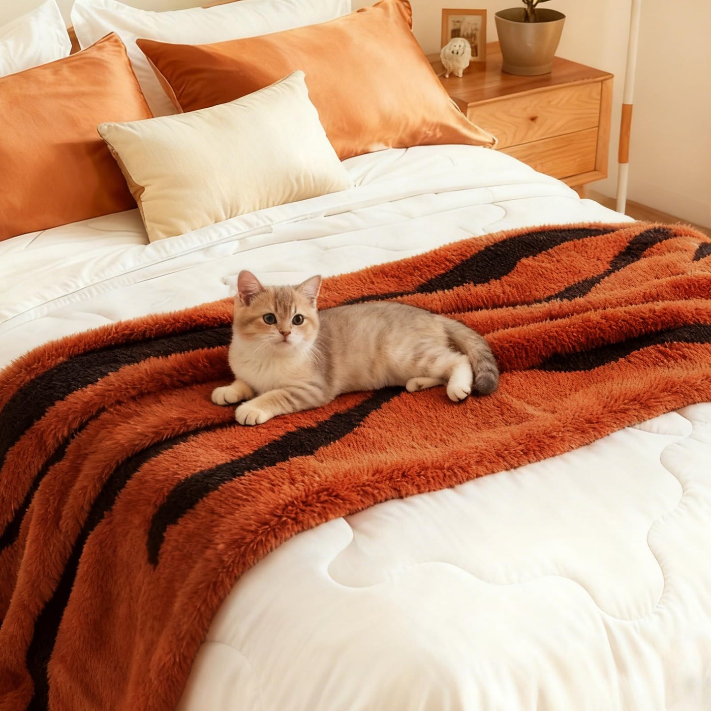 BYKOSY Zebra Printed Throw Blanket-Cozy Soft Lightweight Fuzzy Throw Blanket for Sofa, Couch, Bed & Chair,Rust Red and Black, 50" x 70"