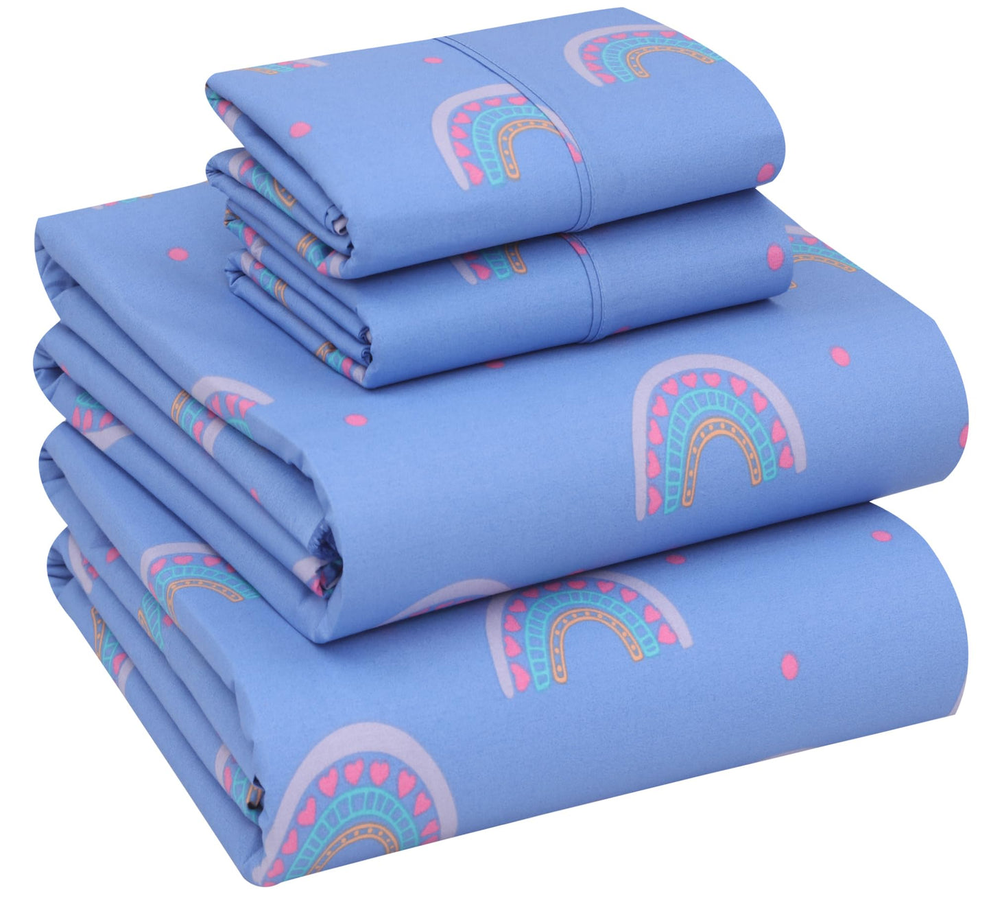 RUVANTI 100% Cotton Percale Sheets Queen Size – Crisp Cooling Bed Sheets for Hot Sleepers, Deep Pocket 16”, Soft Breathable & Durable Hotel-Style 4 Piece Set, Baby Rainbow