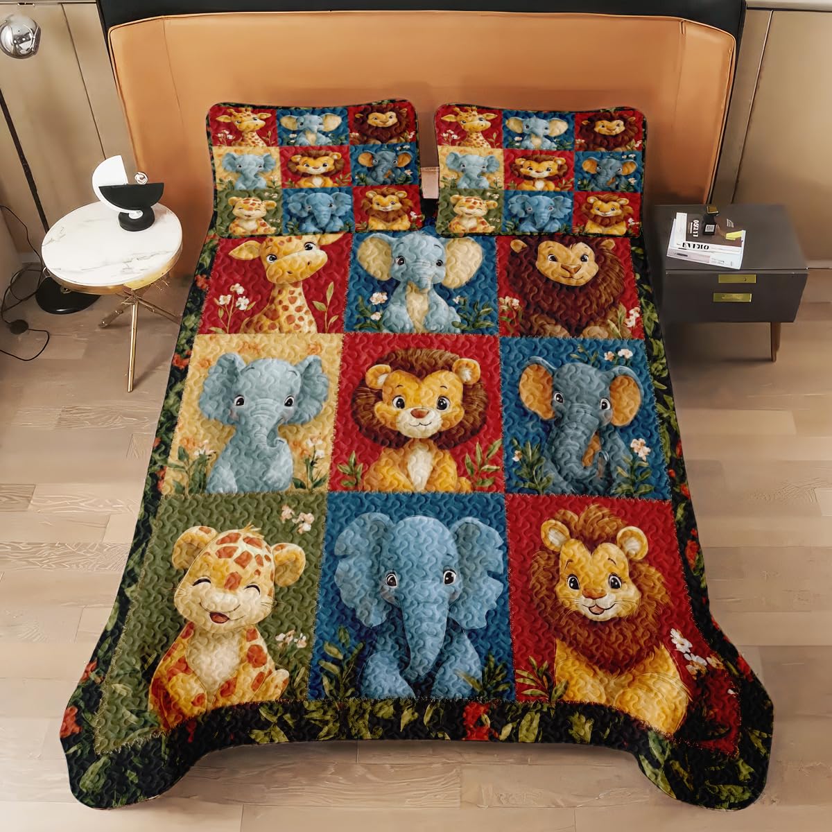 LUSHIS Patchwork Quilt Set, Patchwork Throw Bedspread Bed Sets - Animals Coverlet Sets All Season Soft Microfiber Lightweight Bedding Set (Animals)