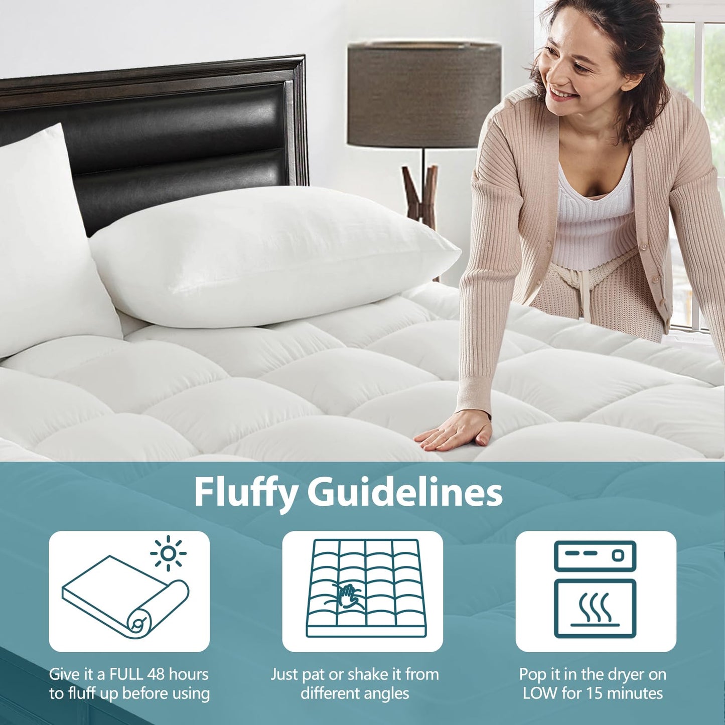 CYMULA Queen Mattress Topper for Back Pain - Extra Thick Cooling Mattress Pad Cover for Queen Size Bed - Soft Mattress Protector Pillow Top with 8-21 Inch Deep Pocket 3D Snow Down Alternative Fill