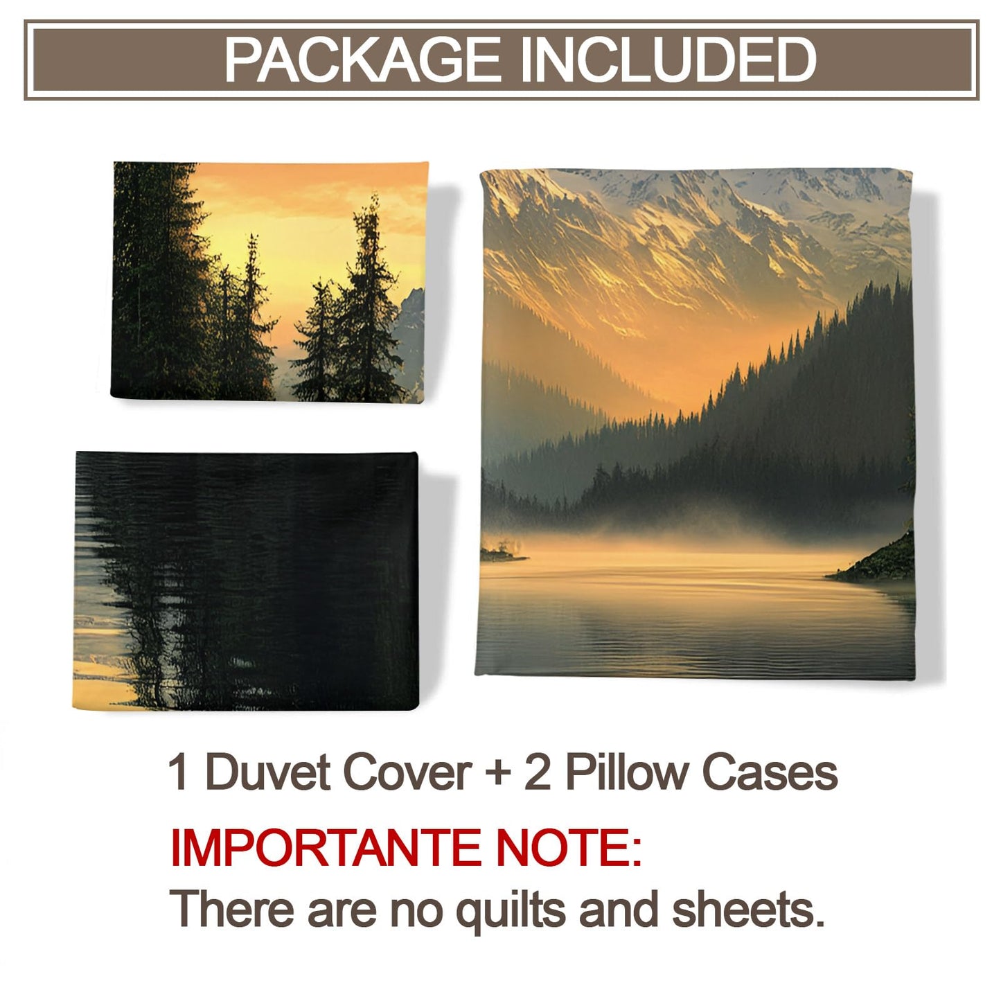 PAISUOQ Landscape Bedding Duvet Covers, Lakes and Mountains Comforter King Size, Sunset Landscape Bedding Sets with Zipper & Ties, 3 Pieces with 2 Pillowcases, Home Decor & Gifts