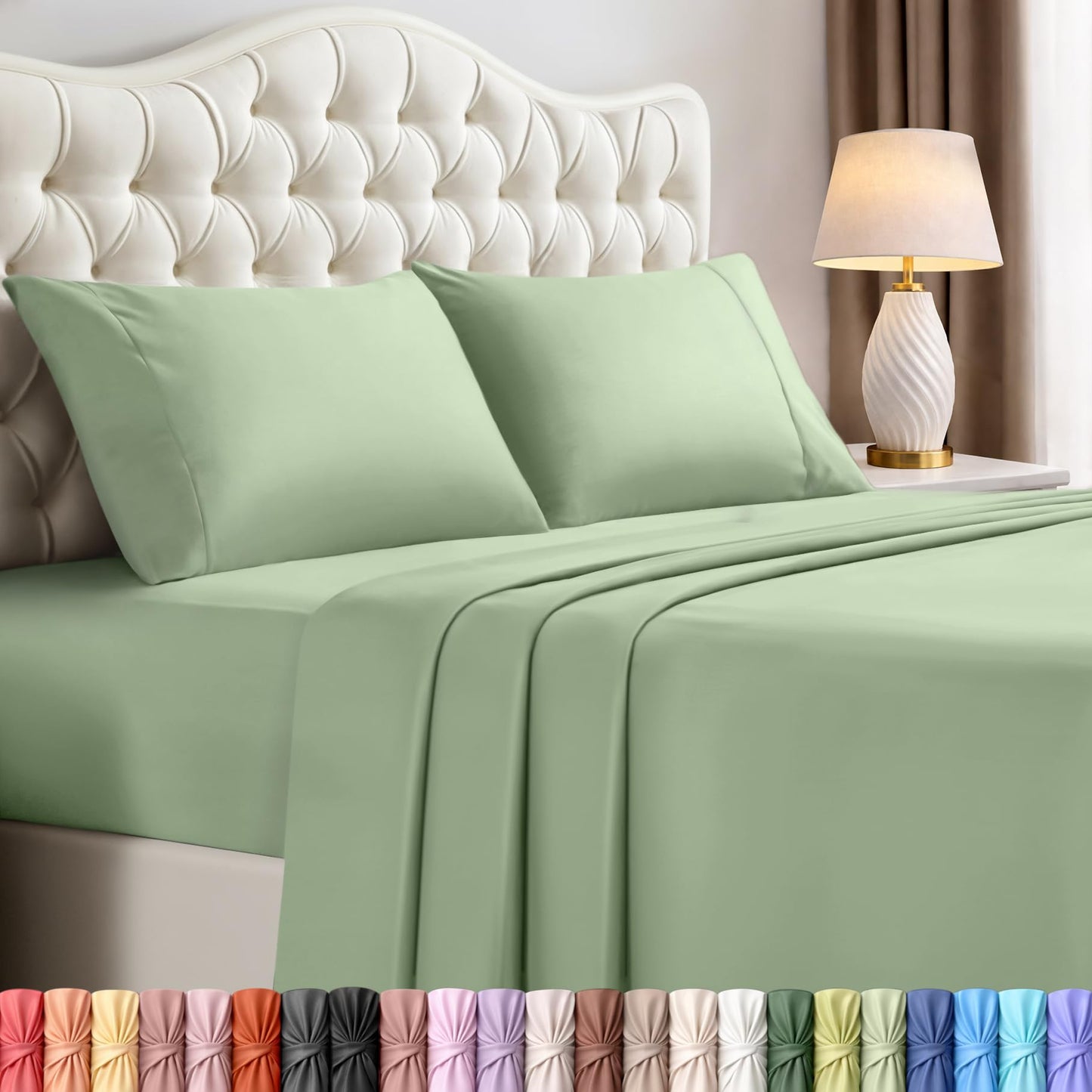 Utopia Bedding Queen Size Sheet Set – 4 Piece Bed Sheets, Soft and Breathable Microfiber, Includes 1 Fitted Sheet, 1 Flat Sheet and 2 Pillowcases – Oeko Tex (Sage)