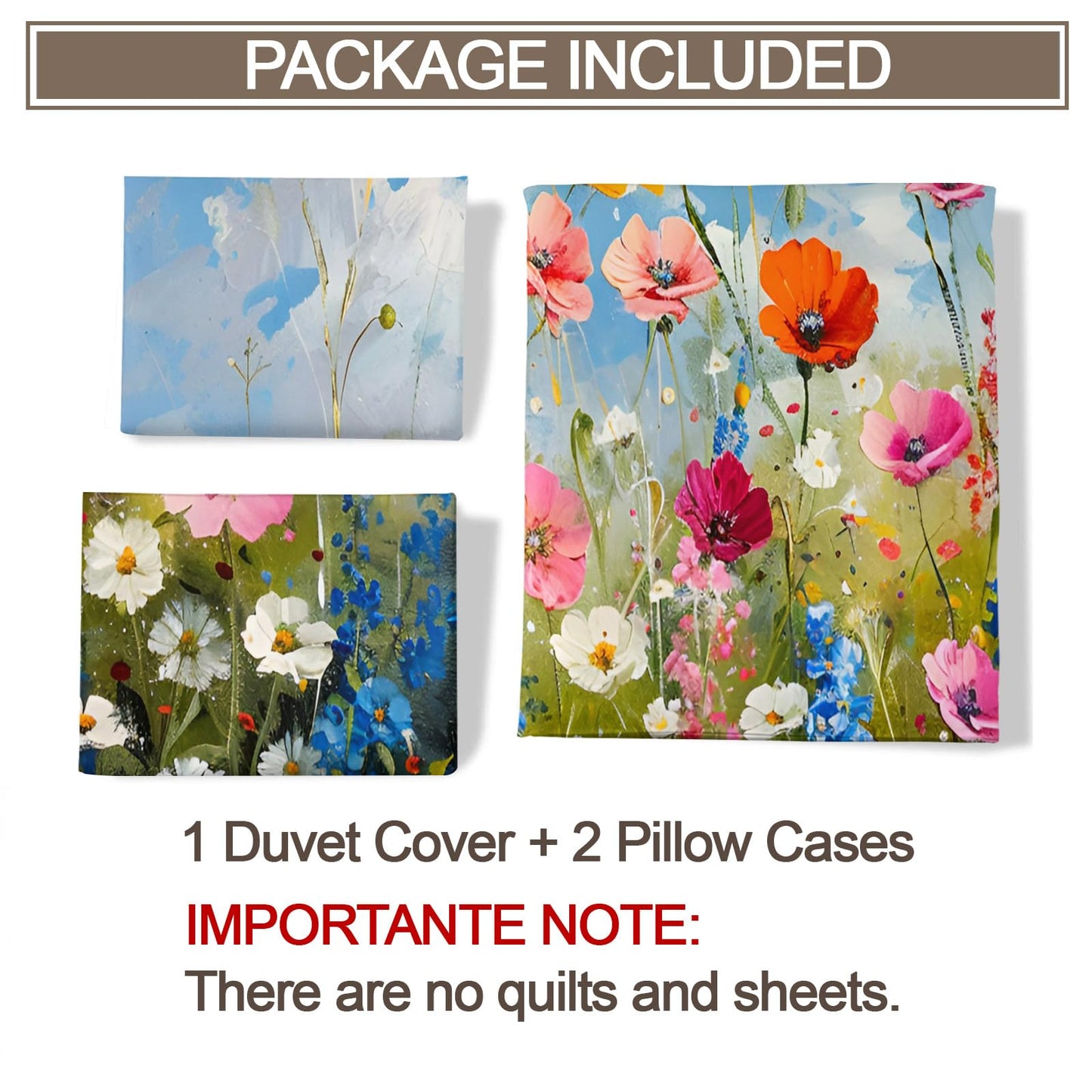 QINYUN Floral Comforter Set Oversized King, Blue Sky Flowers Bedding Set 3 Piece, Vibrant Wildflowers Duvet Cover with Zipper & Ties, 2 Pillowcases