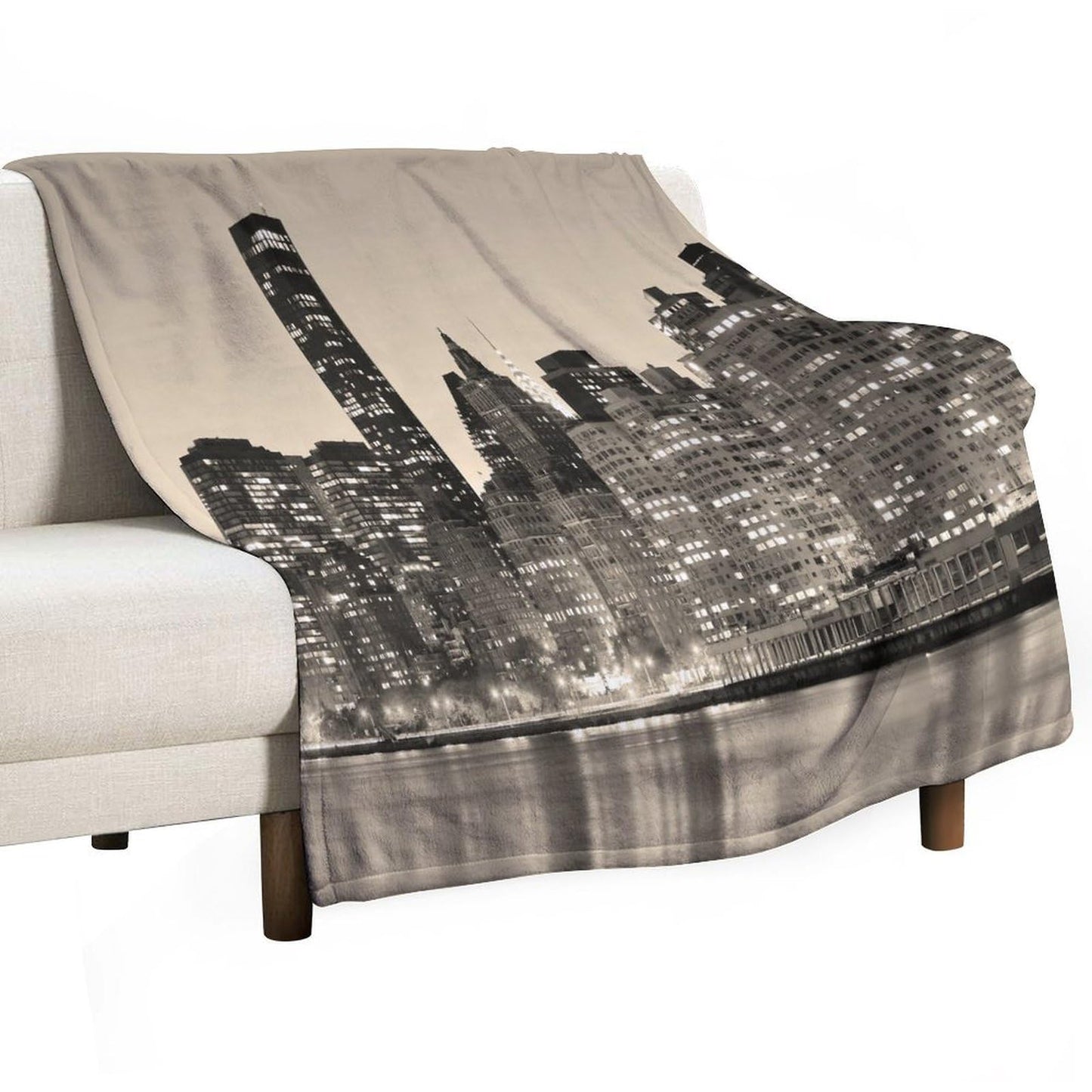 City Landscape Throw Blanket,New York Manhattan Cityscape Ocean Coast Scenery Pattern Soft Cozy Warm Flannel Blankets for Sofa Couch Bed Gifts for Lover Kids Boys Grils Women Adults 30x40 Inch