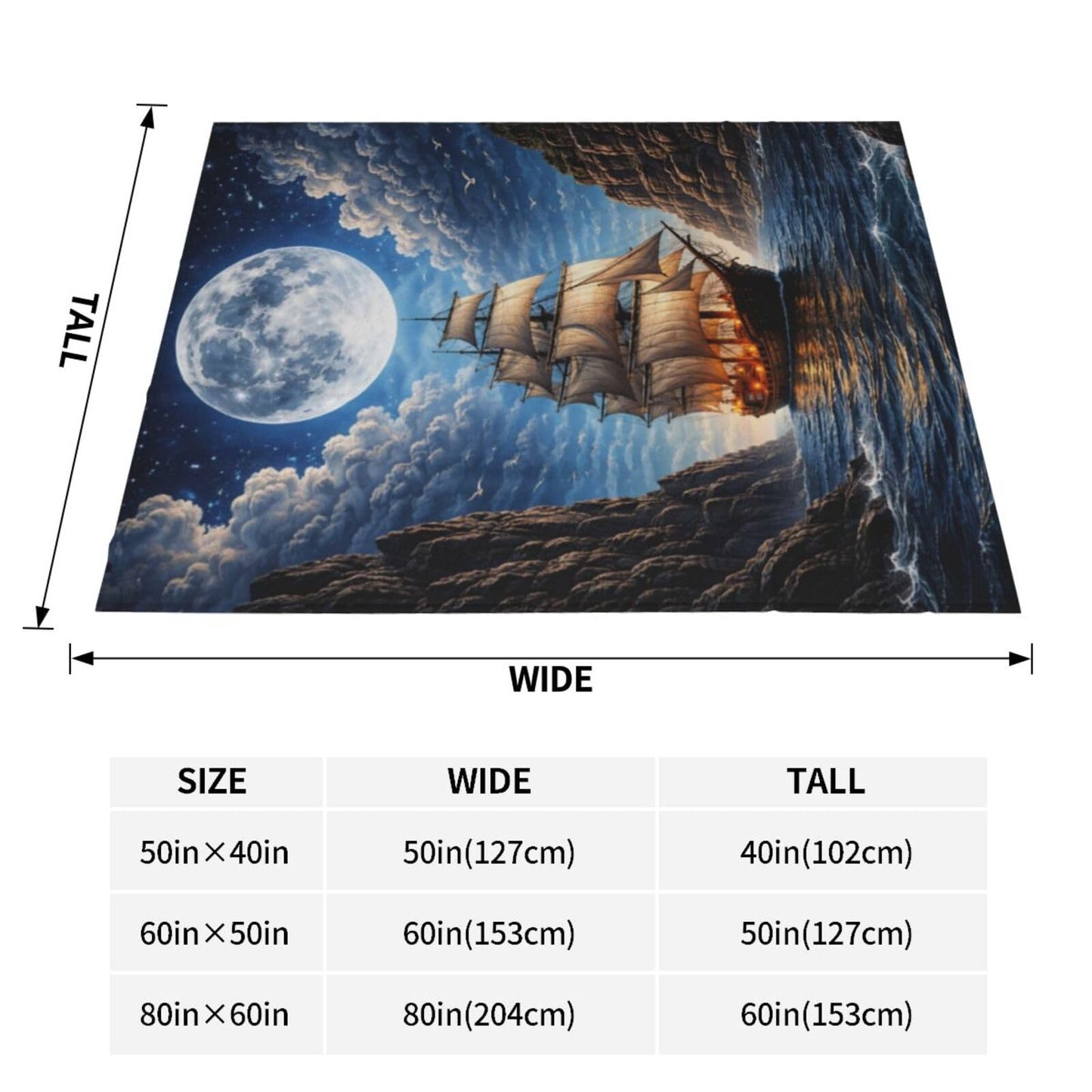 Qycazzw Moolit Sailing Ship Blanket Gifts for Women Kids, Ocean Lovers Flannel Blankets, Warm Cozy Soft Throw for Bedroom, Camping, Couch, Decor 50x60 in