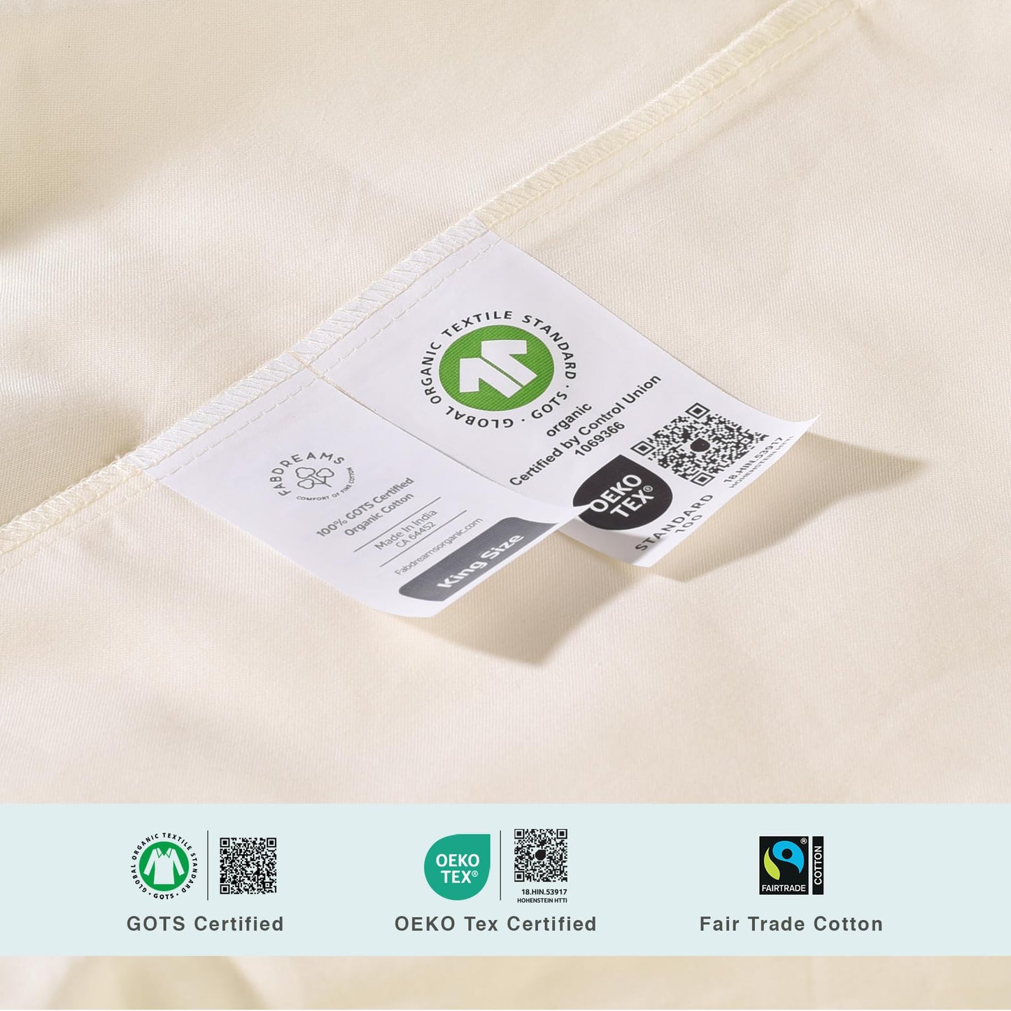 FABDREAMS Organic Quilted Mattress Protector King Size | Mattress Pad | Mattress Cover| Naturally Breathable | Noiseless| Fits up to 17" Deep Pockets| Temperature Regulating | Ivory