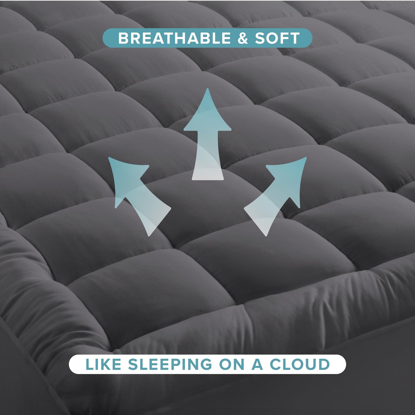 Bare Home Mattress Topper Cotton Top - Twin Extra Long - Plush Topper for Mattress - College Dorm Room Essentials - Cooling Breathable Air Flow - 8" to 21" Deep Pocket - Soft Bed Pad (Twin XL, Grey)