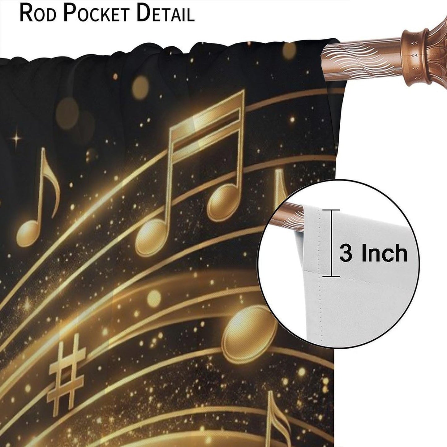 PHTAYOT Piano Key Music Curtains Black Golden Musical Notes Romantic Art Pattern Decor Window Drapes for Bedroom Living Room Home,2 Panels Set,42x45 Inch
