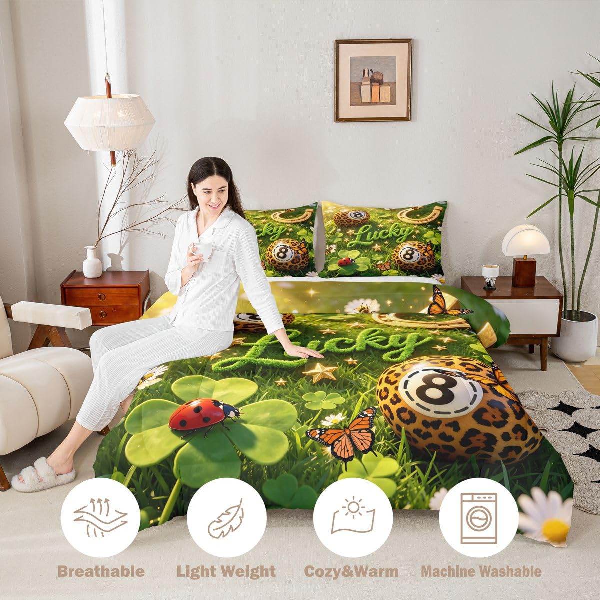Erosebridal Y2K Lucky 8 Ball Comforter Set Twin Girly Fashion Leopard Bedding Set for Girls Room Decor,Preppy Cheetah Print Comforter for Kids Teen Adults,Trendy Aesthetic Y2K Style Bed Set