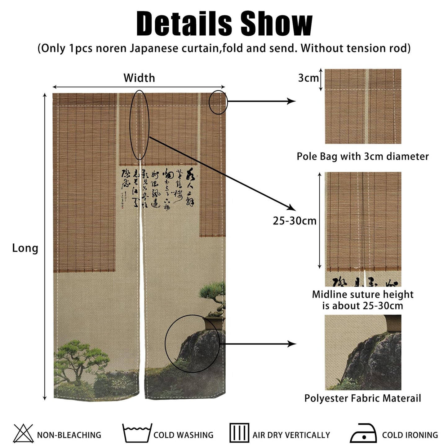 Leowefowa Japanese Noren Doorway Curtain Long Style Japanese Traditional Pine Trees Mount Printed Fengshui Curtain for Doorway Tapestry for Hanging Room Divider Kitchen Home Decor, 33.5"x 70.9"
