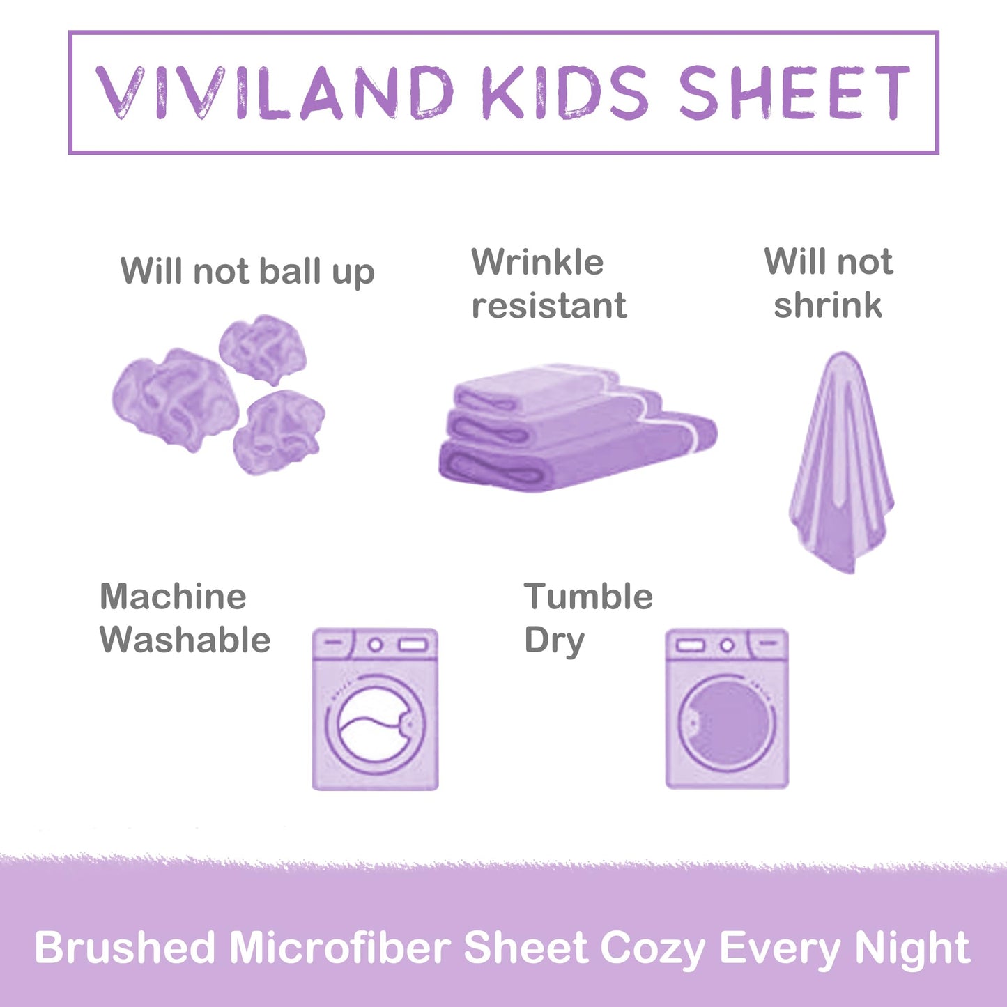Viviland 3 Pieces Girls Purple Twin Sheet Set - Soft Microfiber Fitted Flat Sheets & Pillowcase - Colorful Hearts Printed Bedding Sets - for Kids & Toddlers