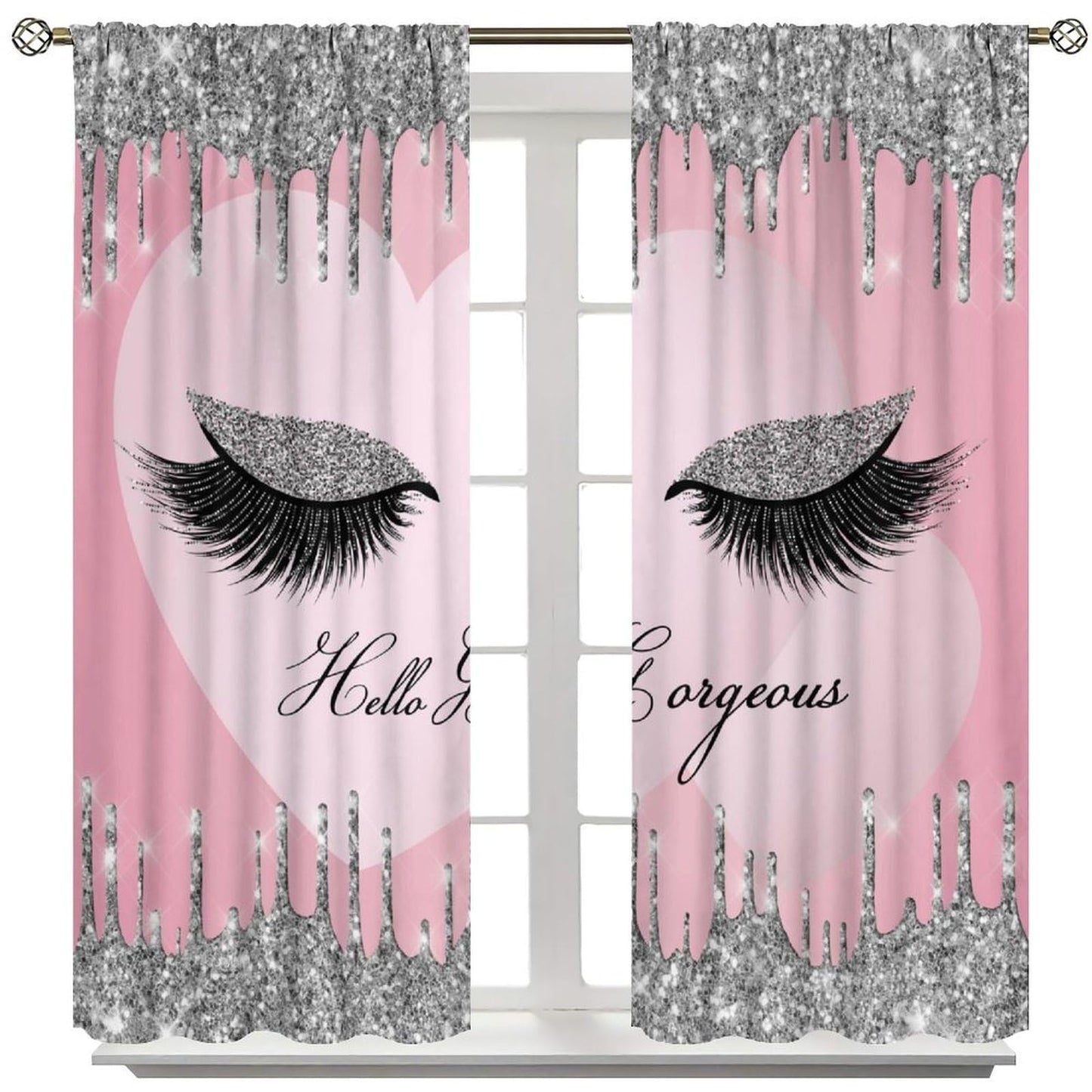 Eyelash Curtains Fashion Girl Eyes Hello Gorgeous Modern Makeup Abstract Art Room Darkening Thermal Insulated Rod Pockets Window Drapes for Bedroom Living Room Kitchen Cafe Decor W21xL45inx2 Decor