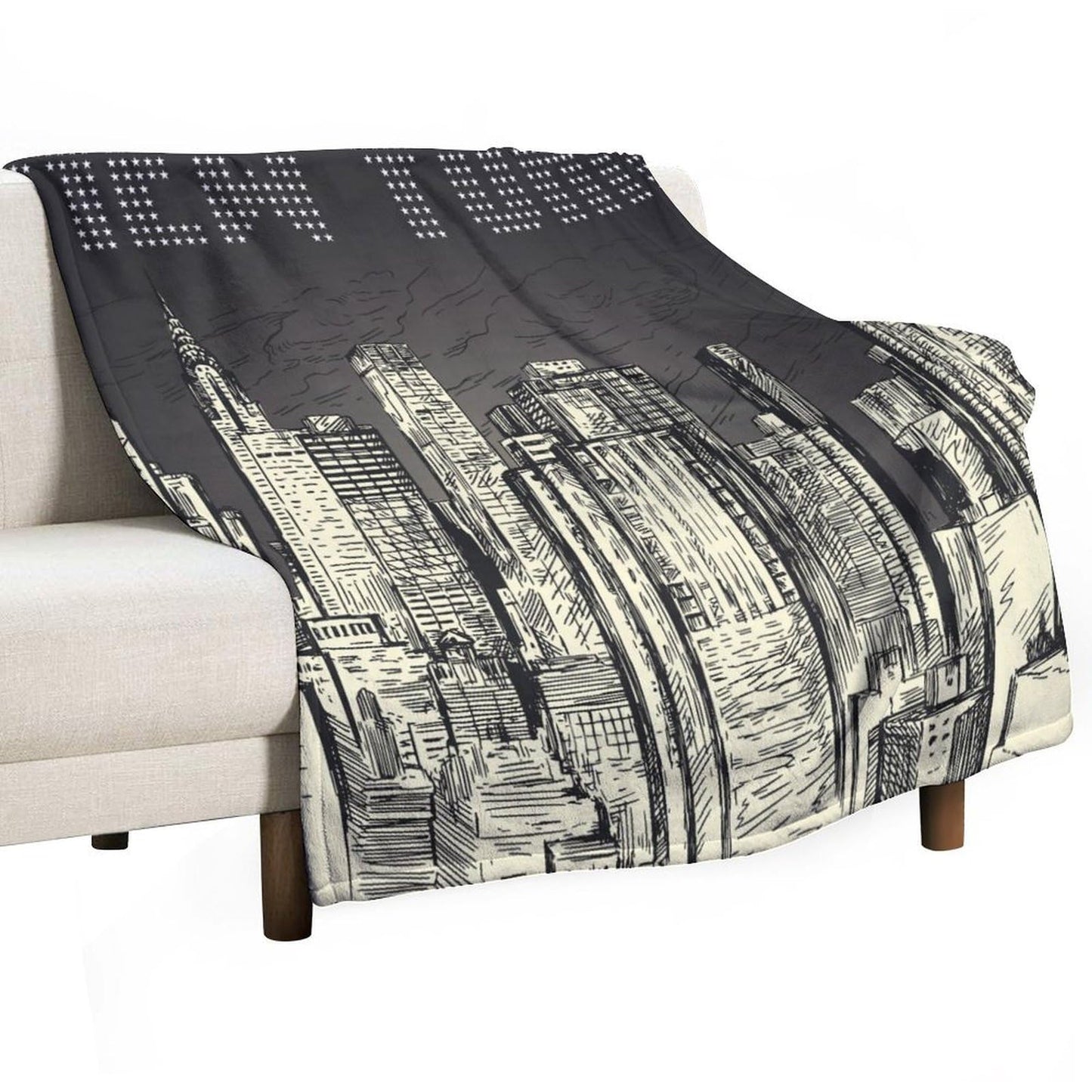 City Throw Blanket,Hand-Drawn New York Skyscraper Pattern Soft Cozy Warm Flannel Blankets for Sofa Couch Bed Gifts for Lover Kids Boys Grils Women Adults 30x40 Inch