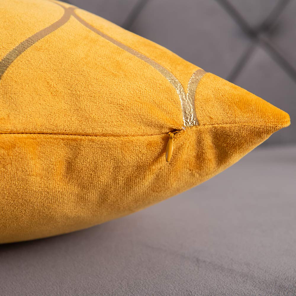 DEZENE 26x26 Inch Gold Velvet Euro Sham Pillow Covers: 2 Pack Square Decorative Pillow Cases for Bedroom Sofa Couch Living Room, Yellow