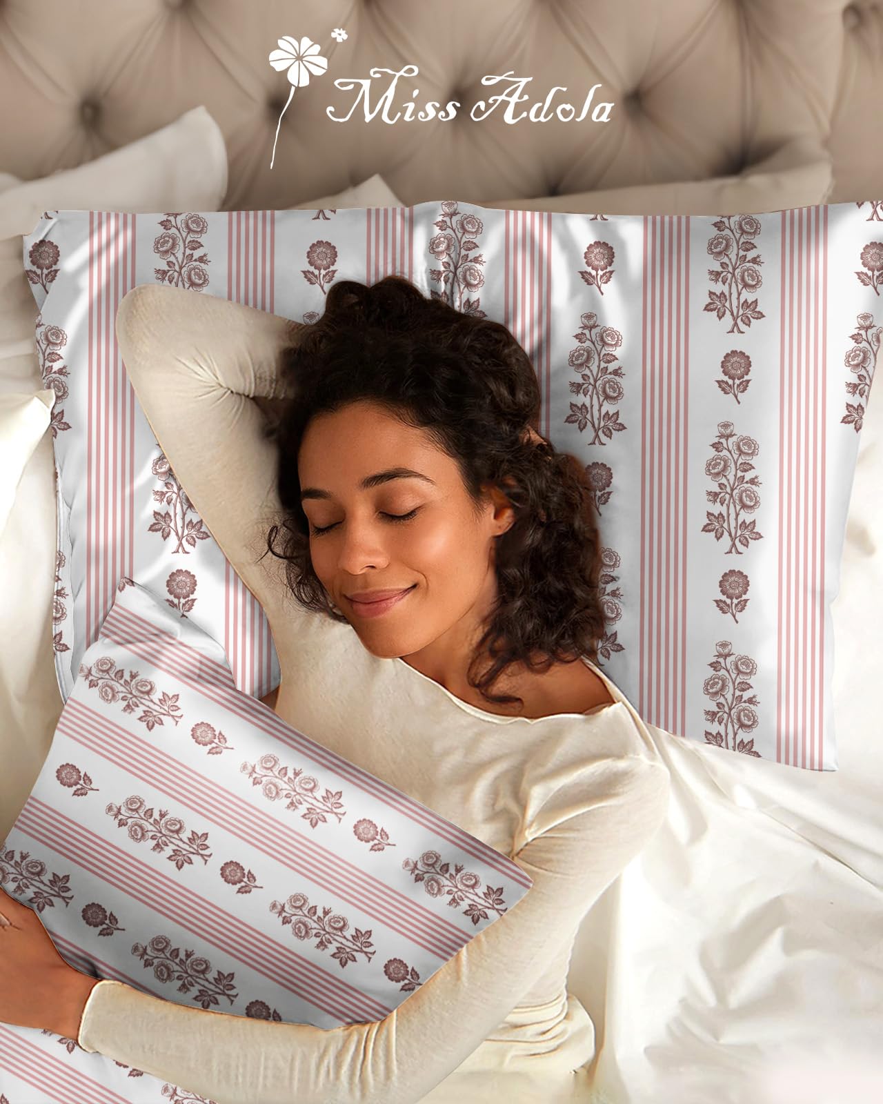 Miss Adola Silk Pillowcase 2 Pack - Pillow Cases 20" x 30" Queen Size Set of 2 for Hair and Skin Smooth Soft Breathable with Hidden Cute Zipper Cooling Pillow Covers for Sleeping, PK Floral