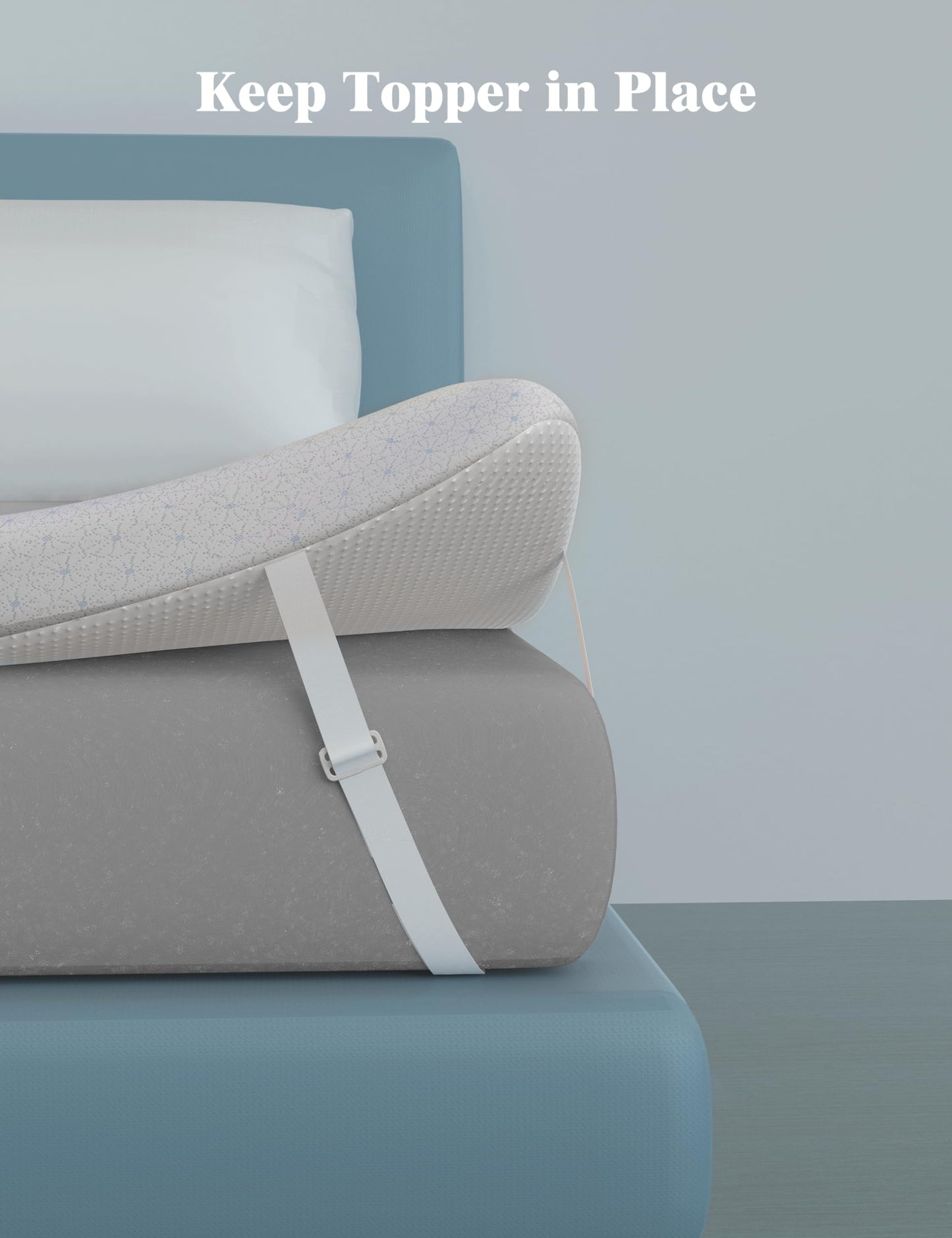 Ferlizer 3" [Full] Waterproof Mattress Topper Protector Cover, Oeko-Tex Certified, Bamboo Zippered Cover with Adjustable Straps & Anti-Slip Silicone Bottom, Removable & Washable - Cover Only