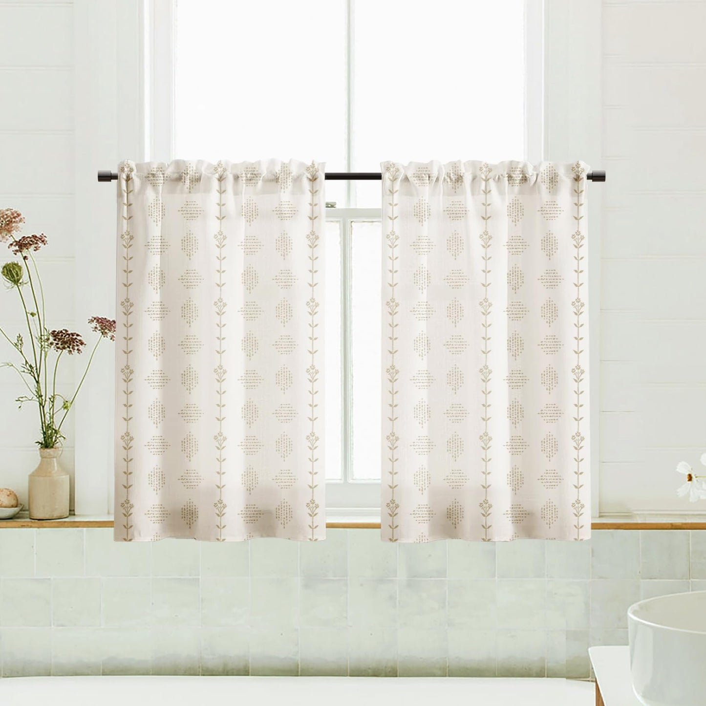 Lino Rosa Farmhouse Kitchen Window Curtains Sets,Small Cafe Linen Short Curtains for Bathroom Windows