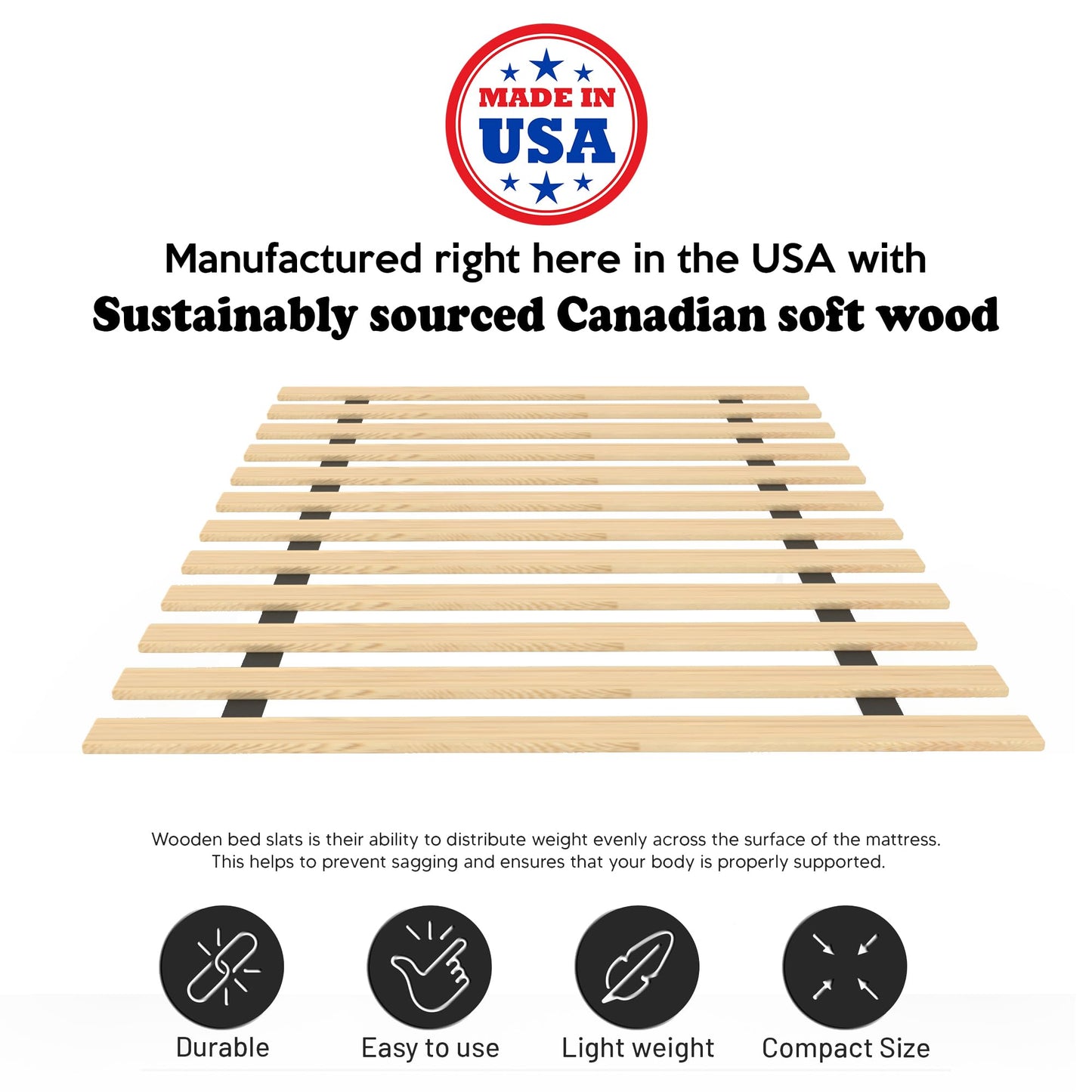 Continental Sleep, 0.68-Inch Horizontal Wooden Bunkie Board/Bed Slats, Enhance Mattress Support, Twin(39"), Beige