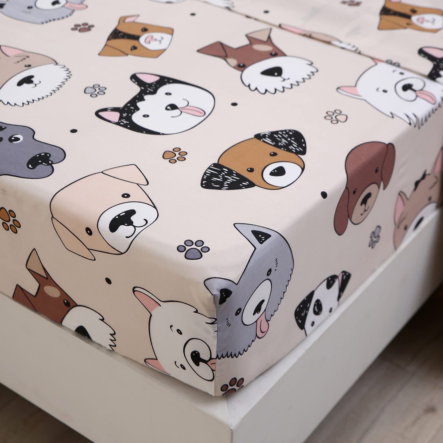 SDY 4 Pieces Dog Bedding Sheets Set Queen Size, Cute Puppy Pattern Sheet Sets with Deep Pocket, Kawaii Bedroom Decor for Kids, Teens, Children, Baby, Boys, Girls and Animal Lovers (Dog, Queen)
