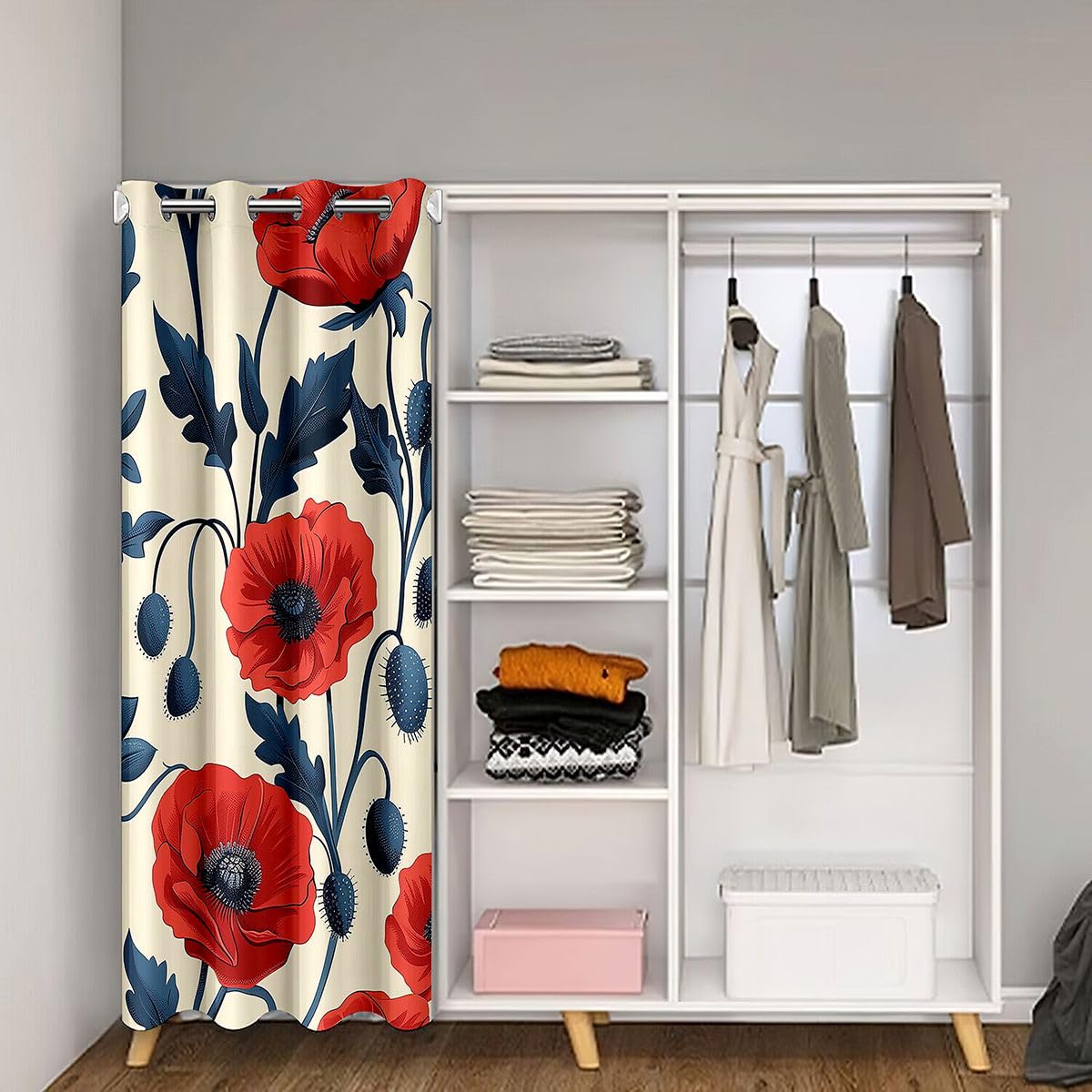 Feelyou Flower Door Curtain for Doorway Privacy Red Floral Closet Cover Botanical Room Divider Curtain 42" x 84" Floral Flower Blossom Printed Bedroom Living Room Spring Garden Window Treatments