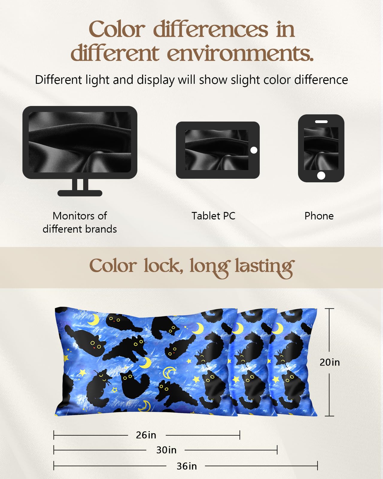 Miss Adola Silk Pillowcase 2 Pack - Cute Pillow Cases 20" x 26" Standard Size Set of 2 for Hair and Skin Smooth Soft Breathable with Hidden Zipper Cooling Pillow Covers for Sleeping, Blue Moon Cat