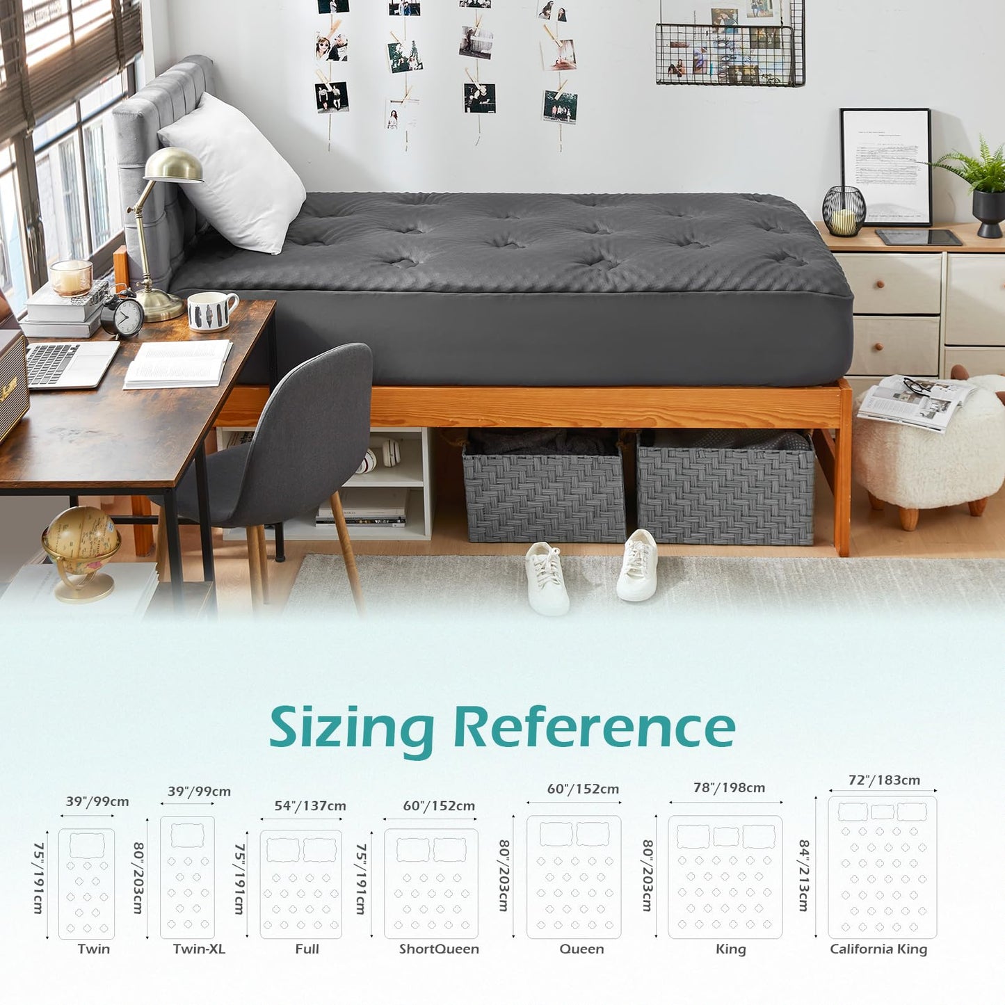Hansleep Twin XL Mattress Pad Topper College Dorm Memory Foam, Twin XL Foam Mattress Topper Viscose Derived from Bamboo, Twin XL Size Bed Mattress Pad Cover for Back Pain Relief, 39" x 80", Charcoal