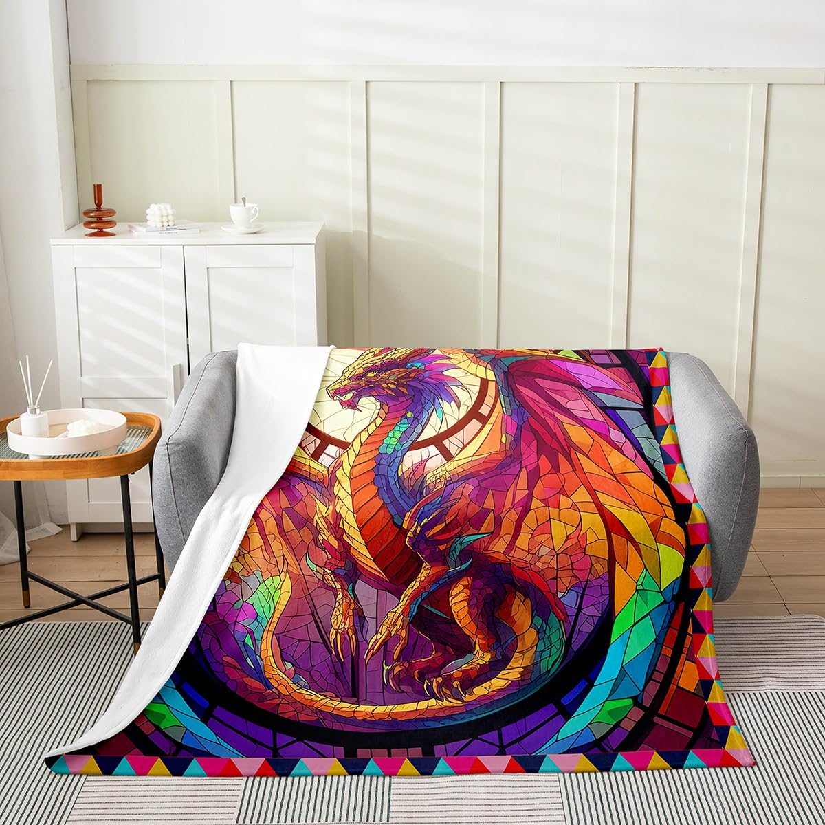Feelyou Dragon Plush Throw Blanket Queen 90"x90" Dragon Stuff Flannel Fleece Blanket for Boys Girls Teens Wild Life All Season Bed Blanket Dragon Decor Blanket Room Decor Orange