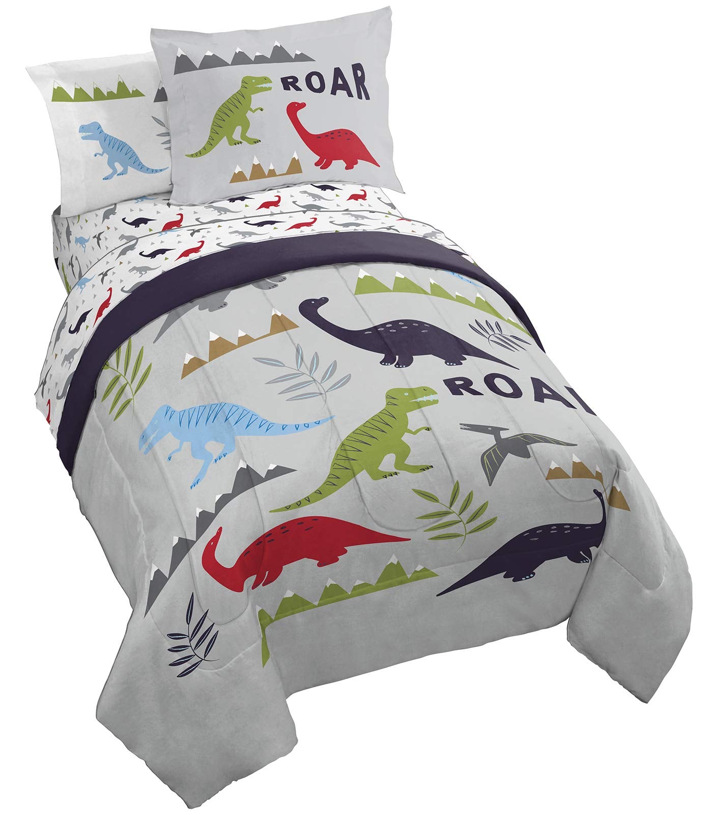 Jay Franco Trend Collector Dinosaur Roar 7 Piece Full Bed Set - Includes Comforter & Sheet Set - Super Soft Fade Resistant Microfiber Bedding