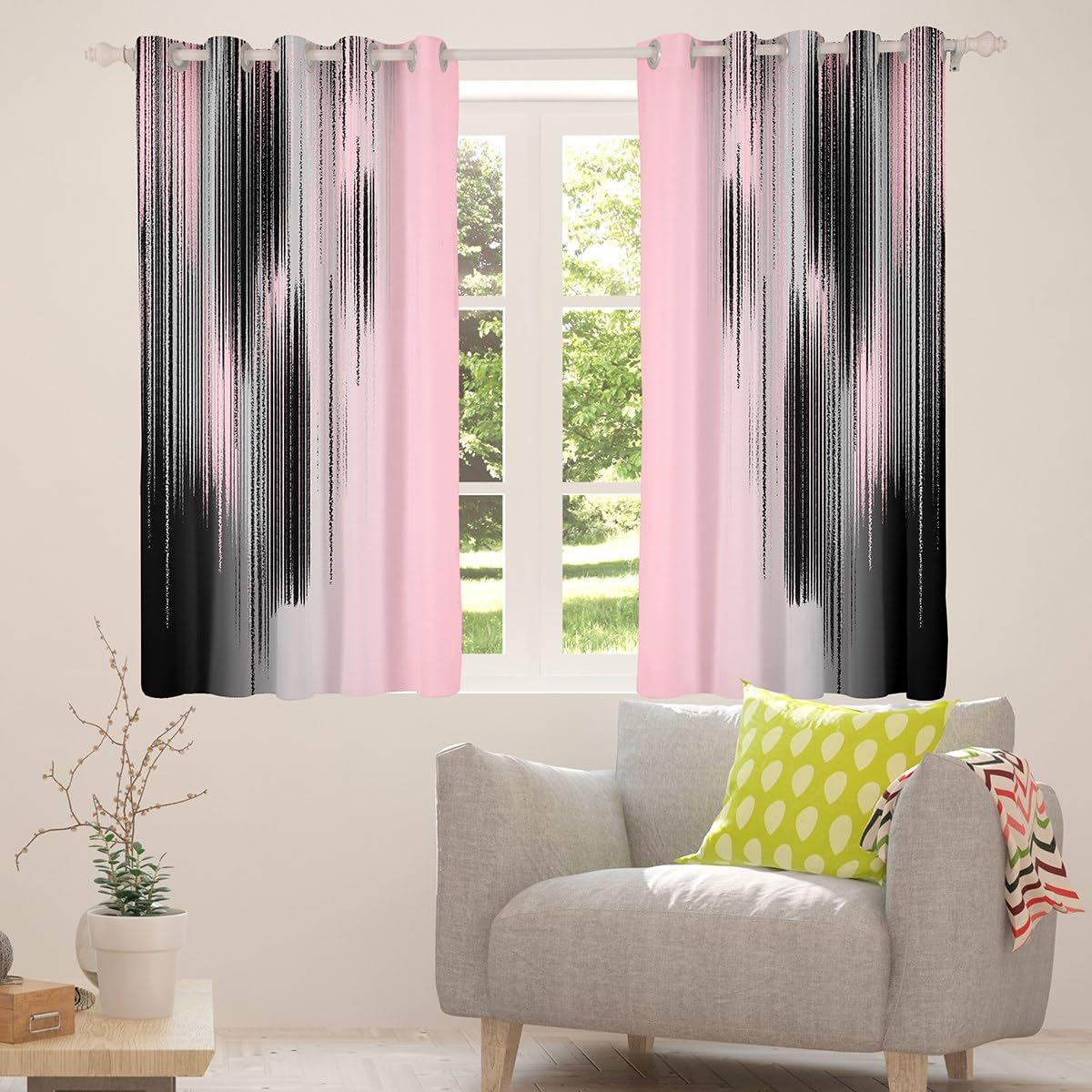 jejeloiu Pink and Black Curtains for Bedroom Living Room (2 Panels, 38 x 45 Inch) Modern Art Blackout Curtains for Kids Adults Messy Rust Darkening Drapes Gradient Stryle Window Treatments