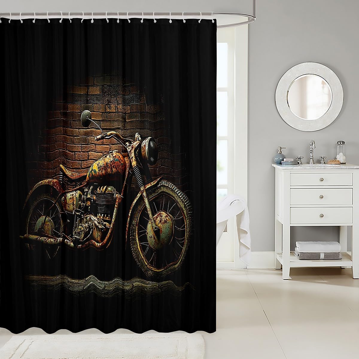Feelyou Boys Girls Dirt Bike Bath Curtain Racing Motocross Shower Curtain Kids Motorcycle Bathroom Shower Curtain Set Motorbike Teens Bathroom Accessories Bedroom Decor 72"x78"