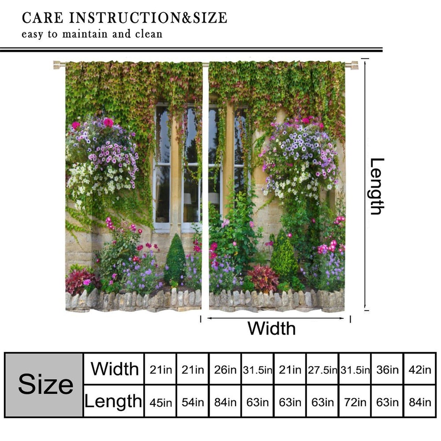 AAVEUP Italian Building Landscapes Curtains,European House Window Garden Nature Landscape Spring Flower Vine Green Leaves Plant Window Treatments for Living Room Bedroom Kitchen 42x45in（No Blackout）
