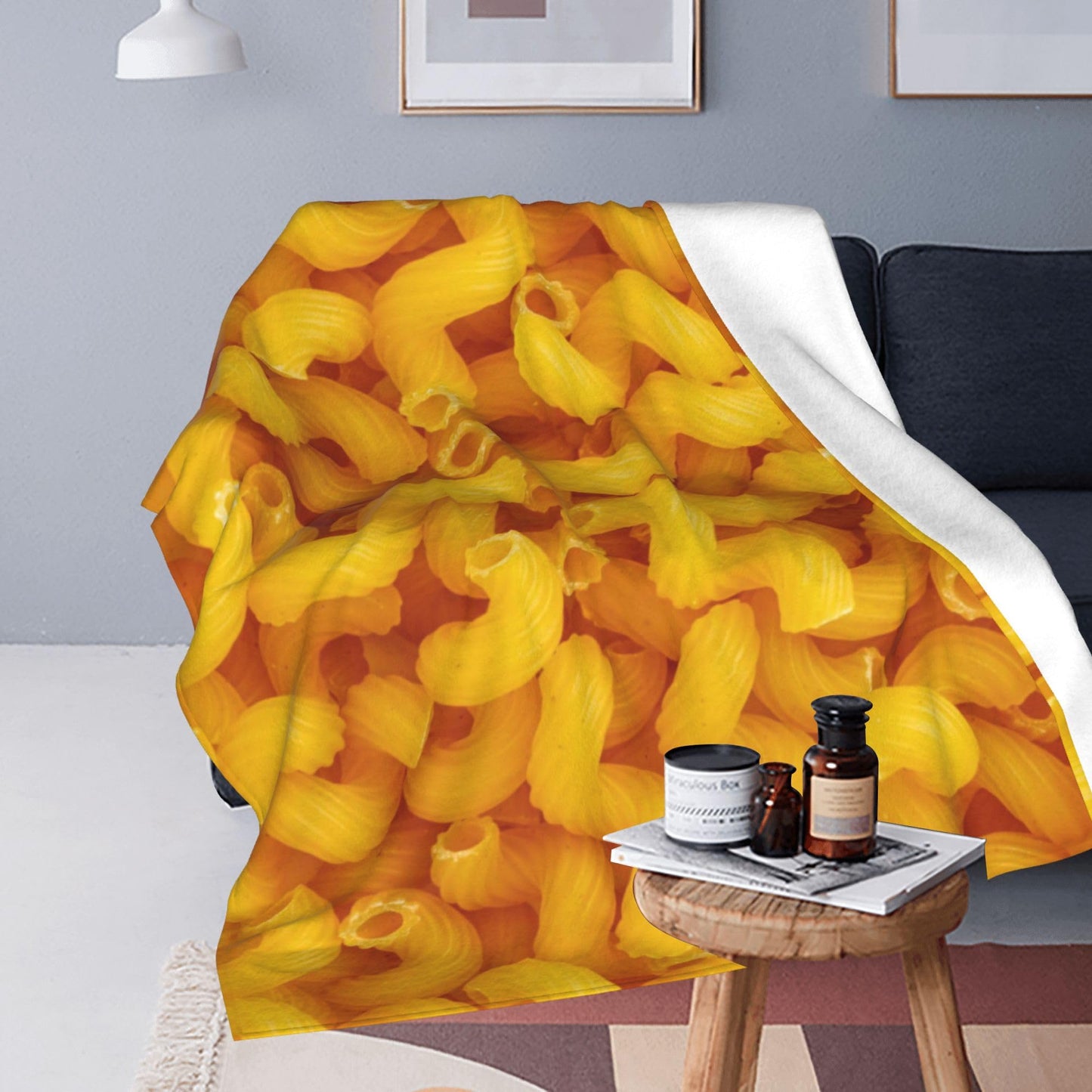 Yellow Italian Pasta Food Blanket Funny Food Soft Throw Flannel Blankets for Bed Couch Bedroom Living Room 60"x50"