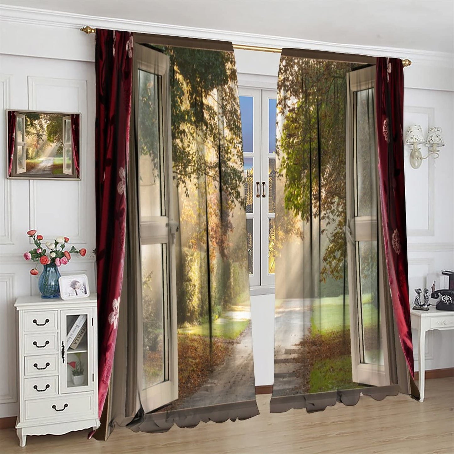 Natural Scenery Curtains Light Penetrates Through Trees Beautiful Scenery Bedroom Decor Rod Pocket Blackout Window Drapes 2 Panels Set 42x45in