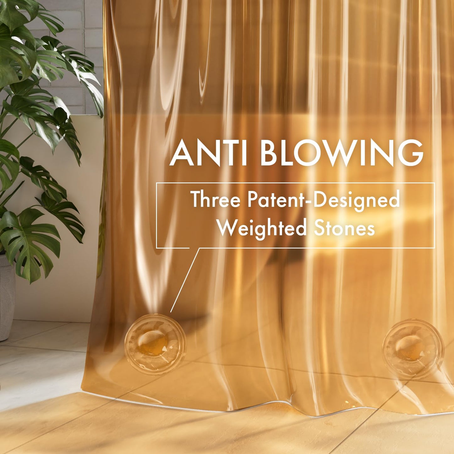 AmazerBath No Hook Shower Curtain and Liner 3-in-1, 8G Luxury Heavy Duty Clear Orange No Hook Shower Curtain Liner, 72x75 Cute EVA Bathroom Weighted Plastic Shower Curtain with 3 Heavyweight Stones
