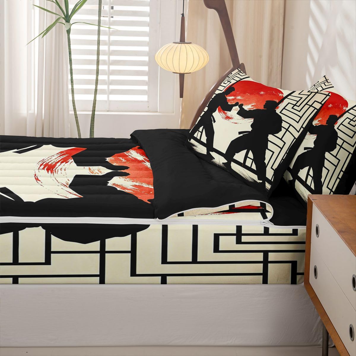 Feelyou Japanese Anime Comforter Set Full Samurai Zipper Bedding Set for Kids Boys Girls Exotic Style Bed in a Bag Microfiber with 2 Pillow Cases