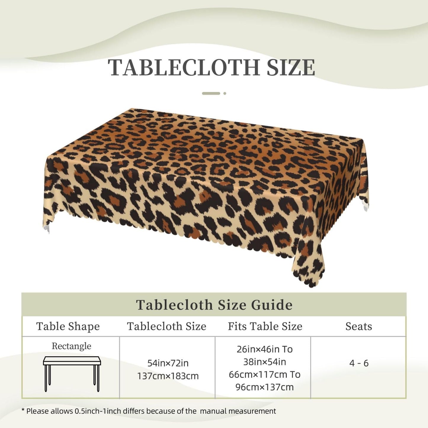 DRAVVIX Leopard Pattern Rectangular Tablecloth, Brown Leopard Table Cloth Washable Tablecloths Decorative Table Cover for Kitchen, Dining, or Parties 54x72 Inches