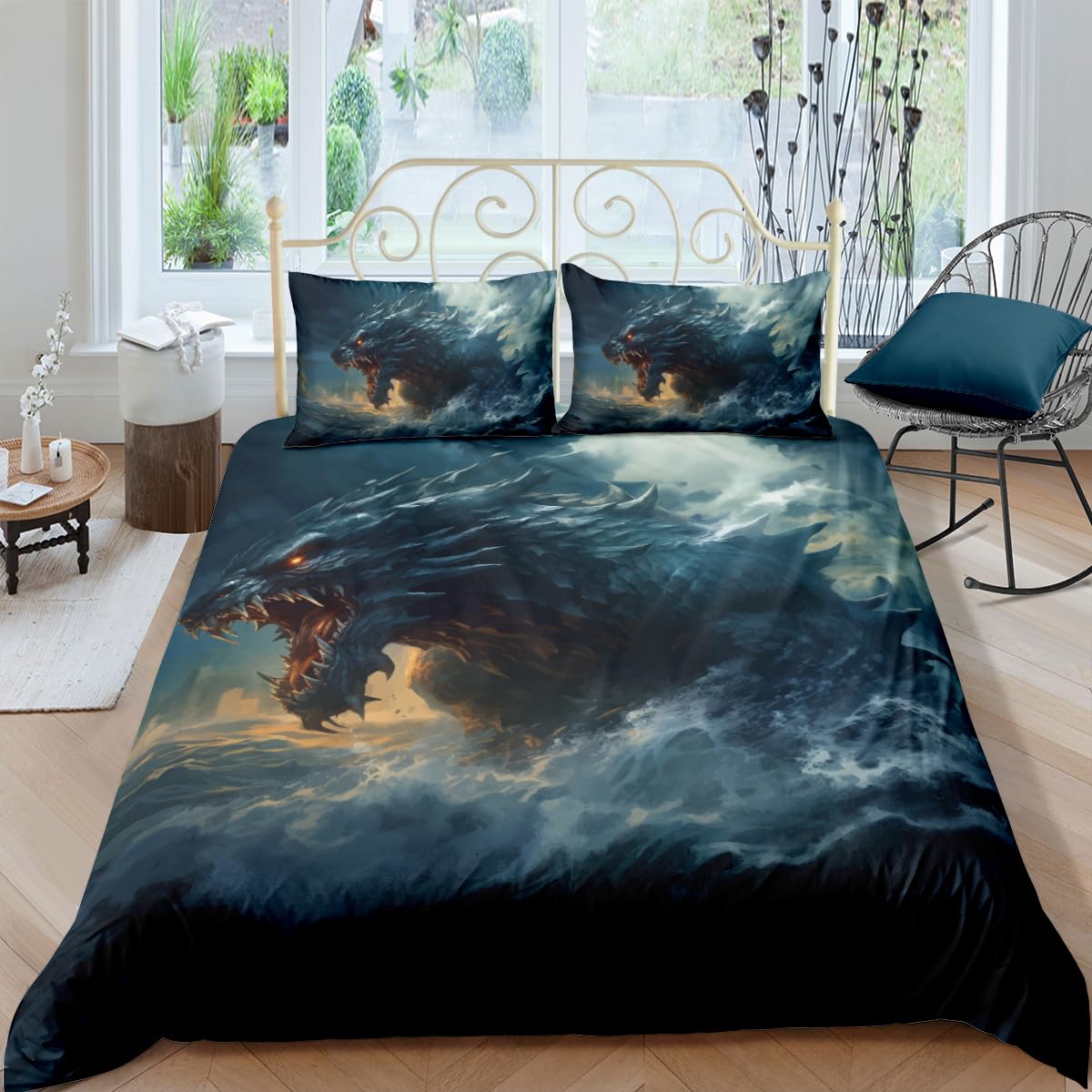 sonicpony Duvet Cover Set Twin Size Men Dinosaur Comforter Cover Bedding Set 3D for Boys Kids Microfiber 1 Piece Duvet Cover with Zipper Closure 2 Pieces Pillow Shames No Comforter (Dino22, Twin)