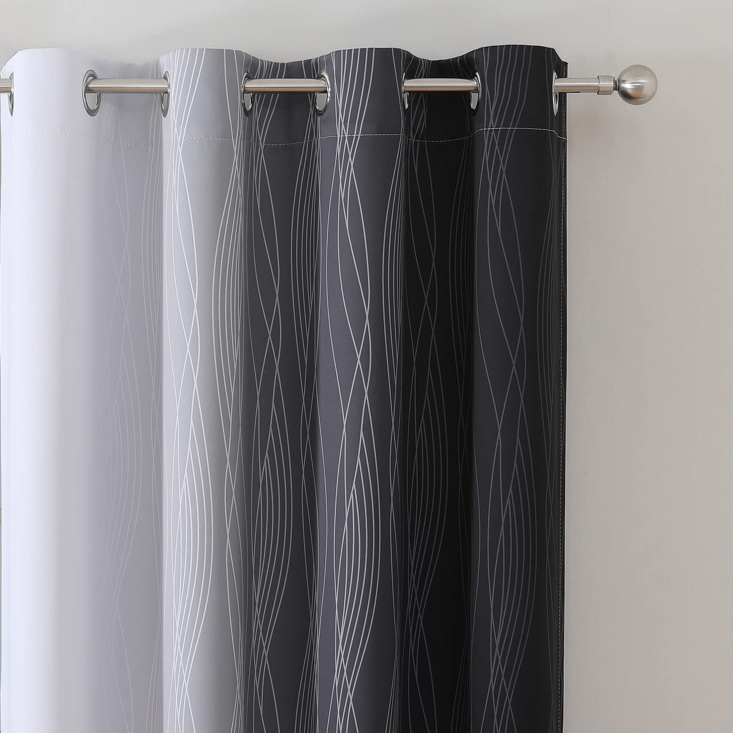 Estelar Textiler Thermal Insulated Blackout Curtains for Bedroom, Ombre Black and Greyish White Blackout Drapes for Living Room, Gradient Full Light Blocking Energy Saving Curtains, 52Wx84L, 2 Panels